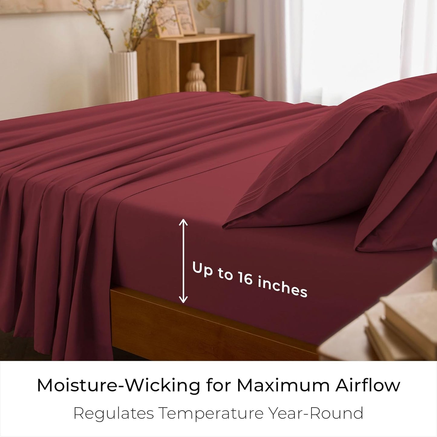 Mellanni Queen Sheets Set - 4 PC Iconic Collection Bedding - Hotel Luxury, Extra Soft, Cooling Bed Sheets - Wrinkle, Fade, Stain Resistant (Queen, Brick Red)