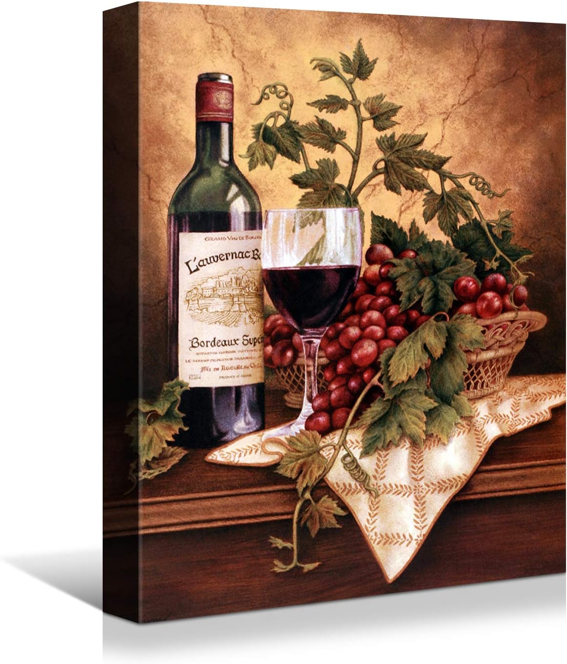 Looife Vintage Wine Bottle & Grapes Canvas Wall Art - Kitchen, Dining Room, Bar Decor - 30x40 inch, Ready to Hang Modern Art Deco