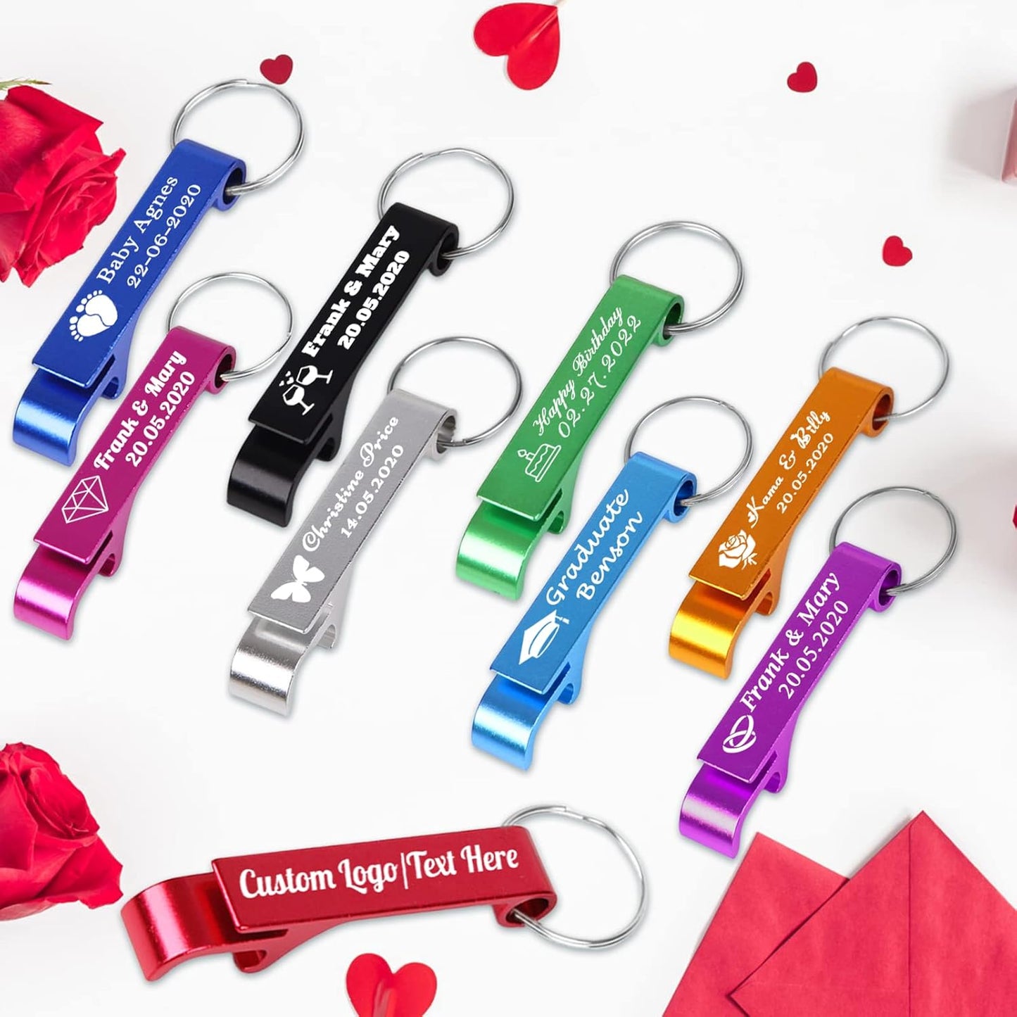 30PCS Personalized Bottle Opener Keychain Bulk Custom Beer Bottle Opener with Logo Text Engraved Wedding Bottle Opener Favors Customized Gifts for Guests Baby Shower Birthday Party-Black