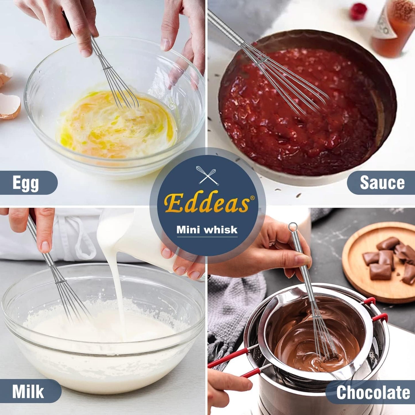Small Whisk Stainless Steel, Mini wire whisk 3 Pieces, 5in, 6in & 7in Tiny Whisks Perfect for Whisking, Beating, Mixing Sauces & Blending Ingredients.