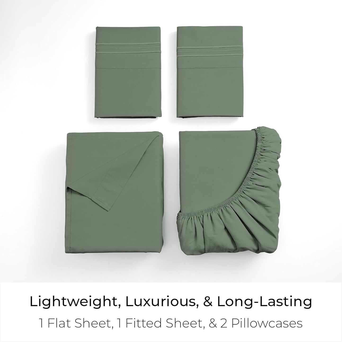 Mellanni Queen Sheets Set - 4 PC Iconic Collection Bedding - Hotel Luxury, Extra Soft, Cooling Bed Sheets - Wrinkle, Fade, Stain Resistant (Queen, Sage)
