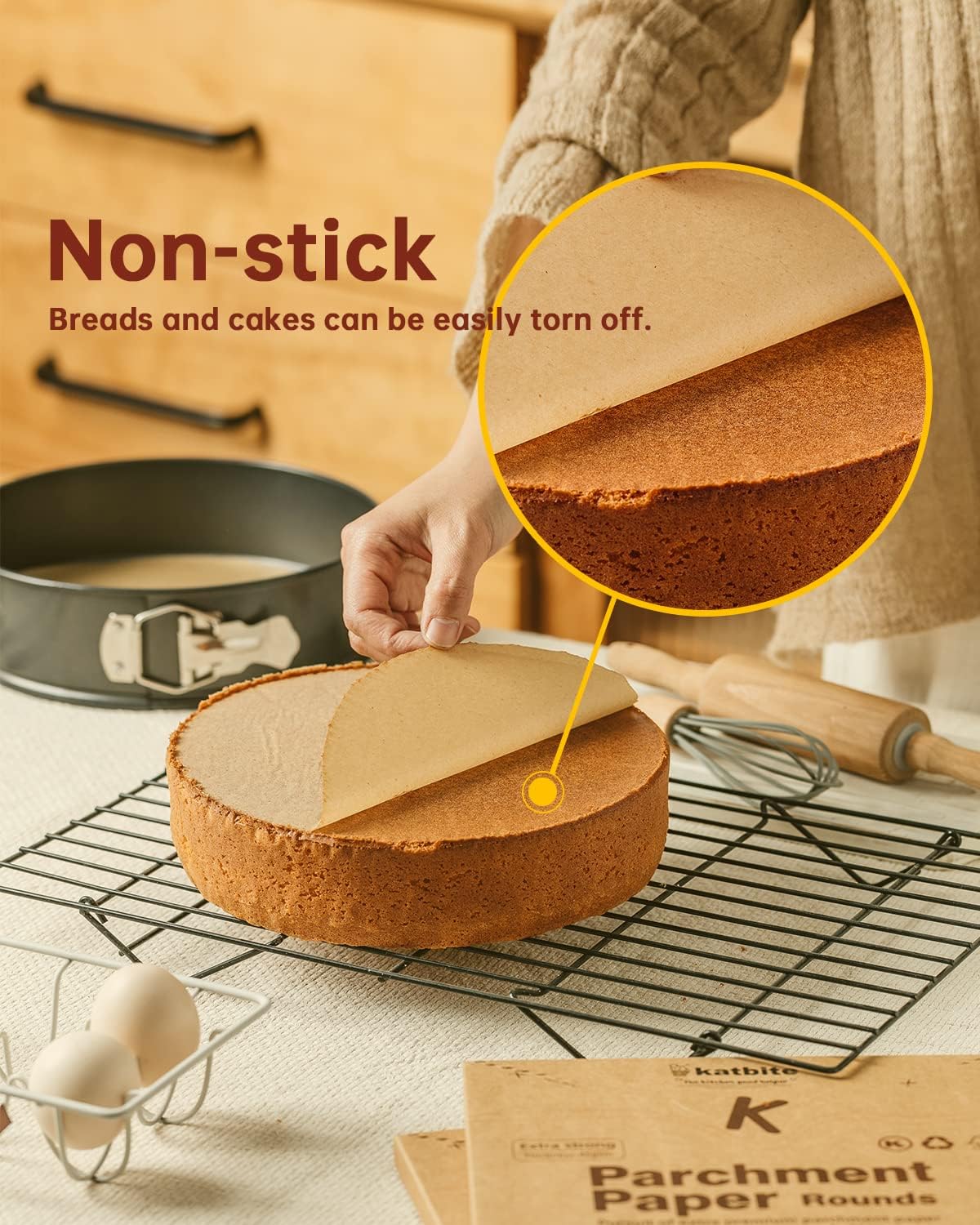 Katbite 200Pcs 4 Inch Parchment Paper Rounds, Unbleached & Non-stick, Precut Parchment Circles for Cheesecake Spring Pans, Storage/Freezing Hamburger Patties, Baking Pizzas