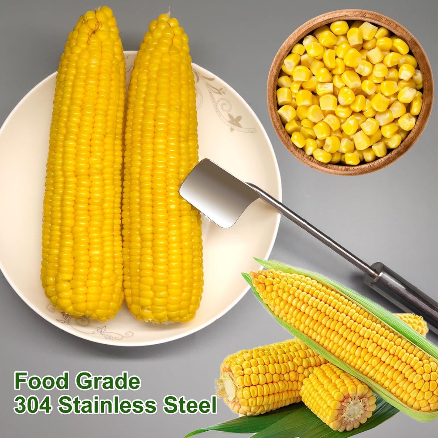 EGZ Corn Cob Peeler Peeler Easy Clean Corn Cob Stainless Steel Splitter Tool Suitable for Home Kitchen, Restaurant Chef, Picnic Lovers (2 Pcs)