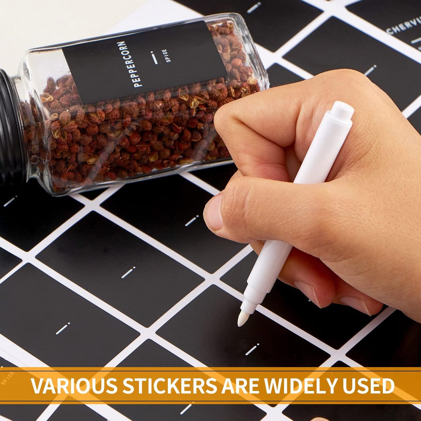 48 Pcs Spice Jars with Label- Glass Spice Jars with Black Metal Caps,Shaker Lids, Funnel, Chalk Pen, Brush,Cleaning Cloth 4oz Seasoning Containers Bottles for Spice Rack, Cabinet, Drawer