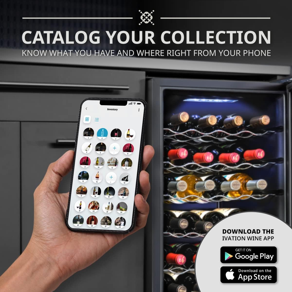 Ivation 28 Bottle Compressor Wine Cooler Refrigerator with Wi-Fi Smart App Control Cooling System | Large Freestanding Wine Cellar Fridge For Red White Champagne or Sparkling, Black Glass Door & Lock