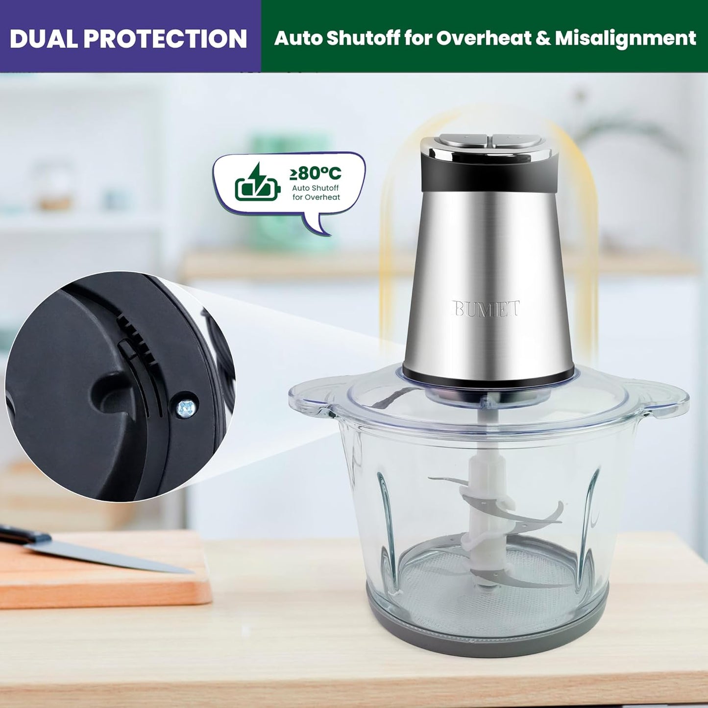 Electric Food Processor Meat Grinder 800W 2x12cups LED Timer Electric Food Chopper Vegetable chopper 3 layers 6 blades for Mincing Puree for home use kitchen aid for pet food,baby food by BUMET