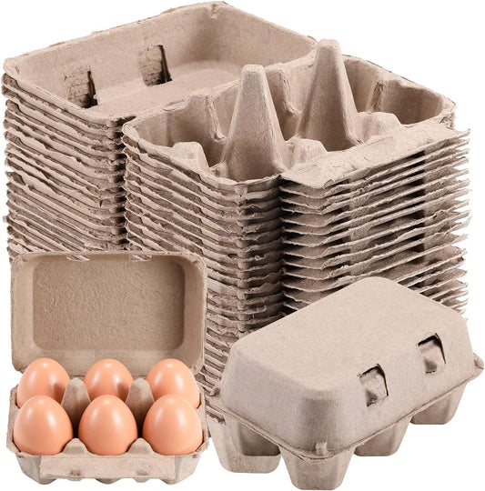Half Dozen Egg Cartons 100 Pack, Blank Natural Pulp Box 6 Count for Chicken Eggs Reusable, Storage Tray Strong for Holds Up to Six 6 Egg Cardboard Paper Holder Container for Refrigerator