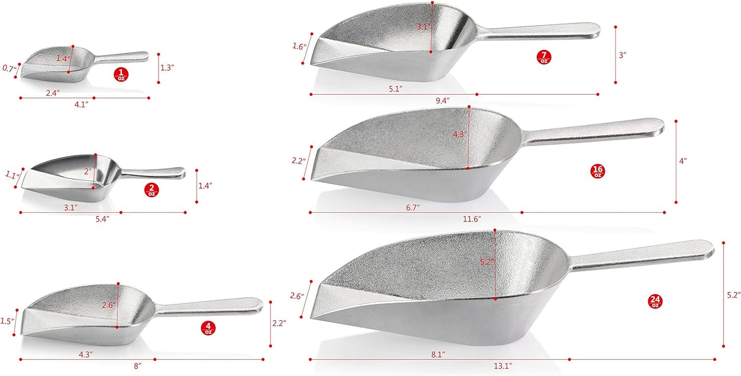 New Star Foodservice 34622 Cast Aluminum Flat Bottom Utility Scoop, 1oz, Extra Small Size, Silver (Hand Wash Only)