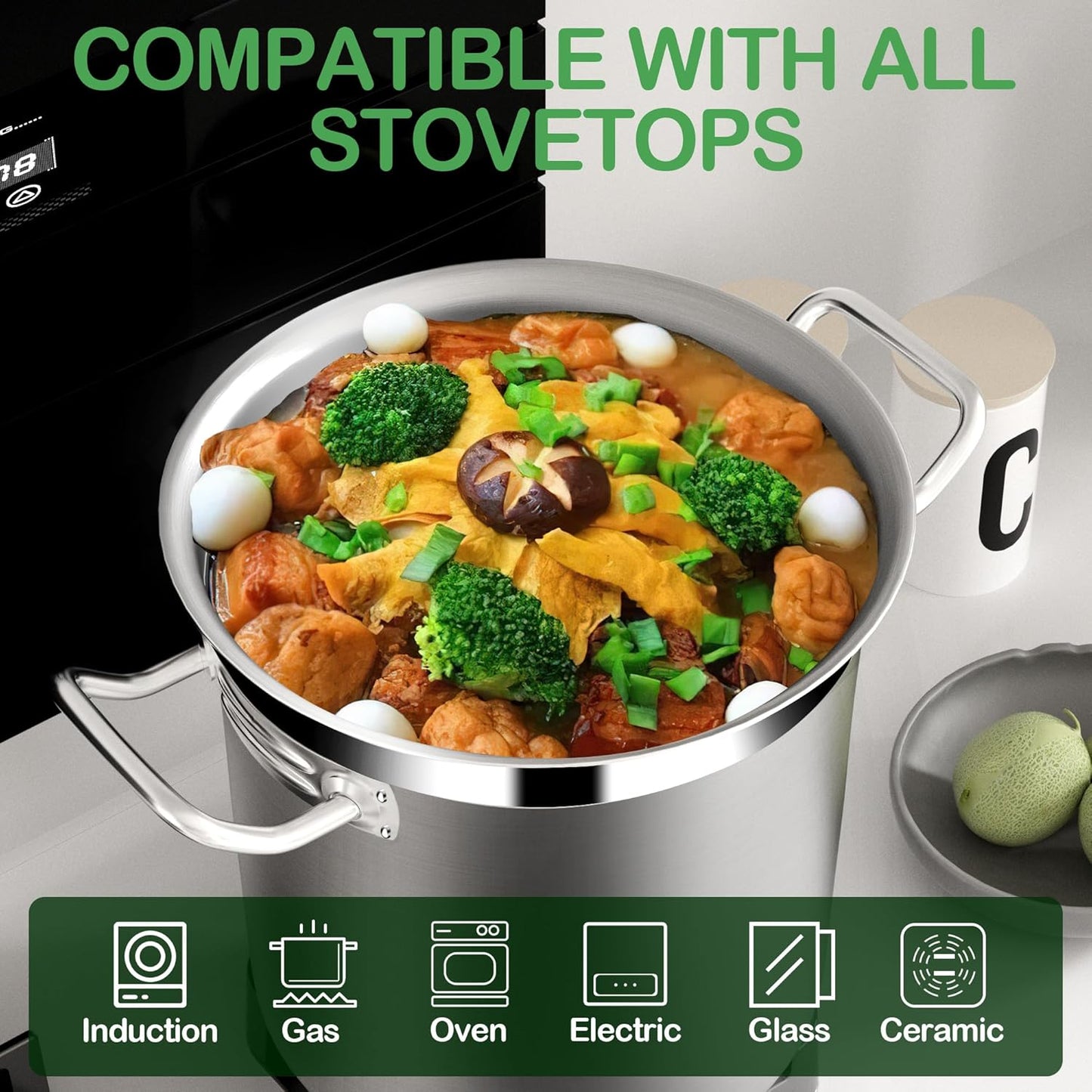 20 Quart Soup Pot with Lid – Stainless Steel Stock Pot, Heavy Duty Cooking Pot for Soup, Pasta, Stew – Induction & Oven Safe, Commercial & Home Use