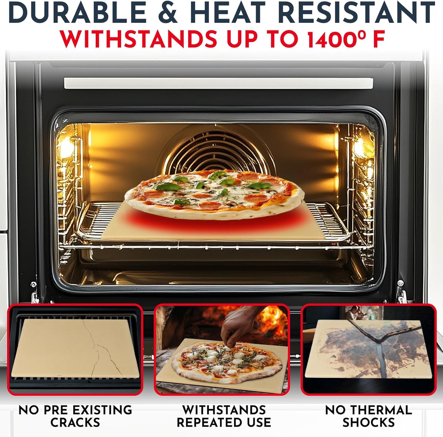 Pizza Stone for Oven Set - 15 x 12 inch Stone for Grill - 3PCS PizzaMaking Accessories - Large Pizza Oven Stones - Baking Stones for Bread and Pizzas