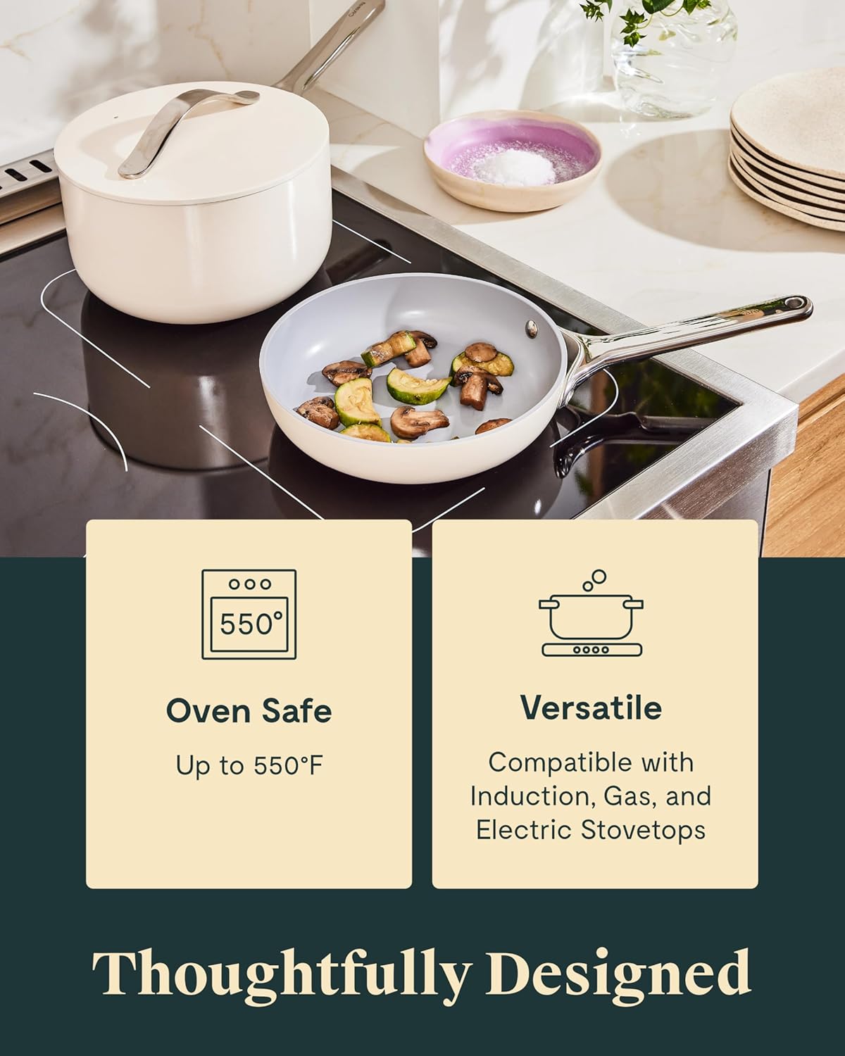 Caraway Mini Cookware Set - Non-Stick Ceramic Fry Pan (1.05 qt, 8") Sauce Pan (1.75 qt) & Storage Rack - Non Toxic, PTFE & PFOA Free - Oven Safe & Stovetop Agnostic (Gas, Electric & Induction) - Sage