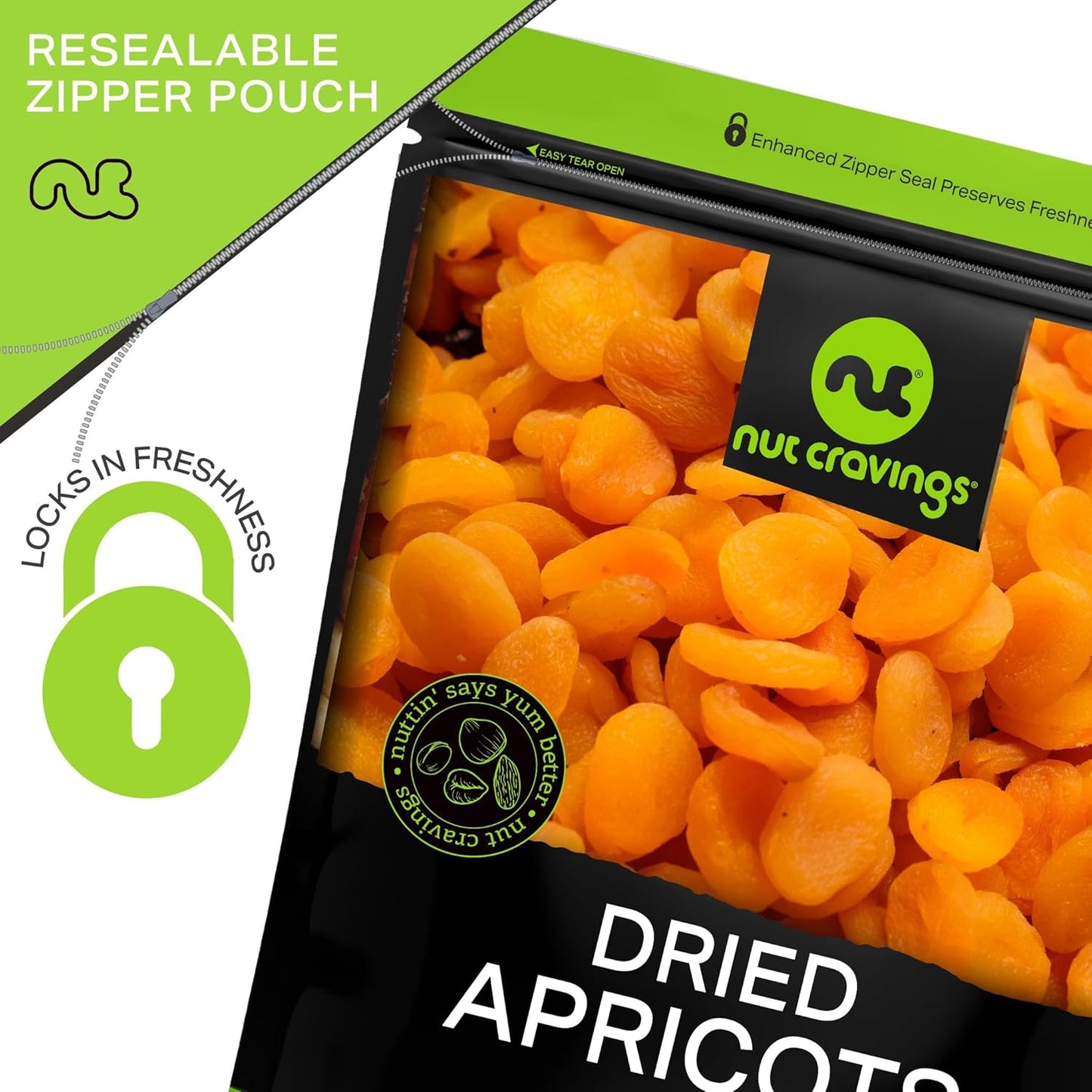 NUT CRAVINGS - Sun Dried Turkish Apricots, No Sugar Added (16oz, 1 LB) Bulk Dry Fruits Packed Fresh in Resealable Bag - Sweet Healthy Snack, Naturally Grown, Vegan, Kosher