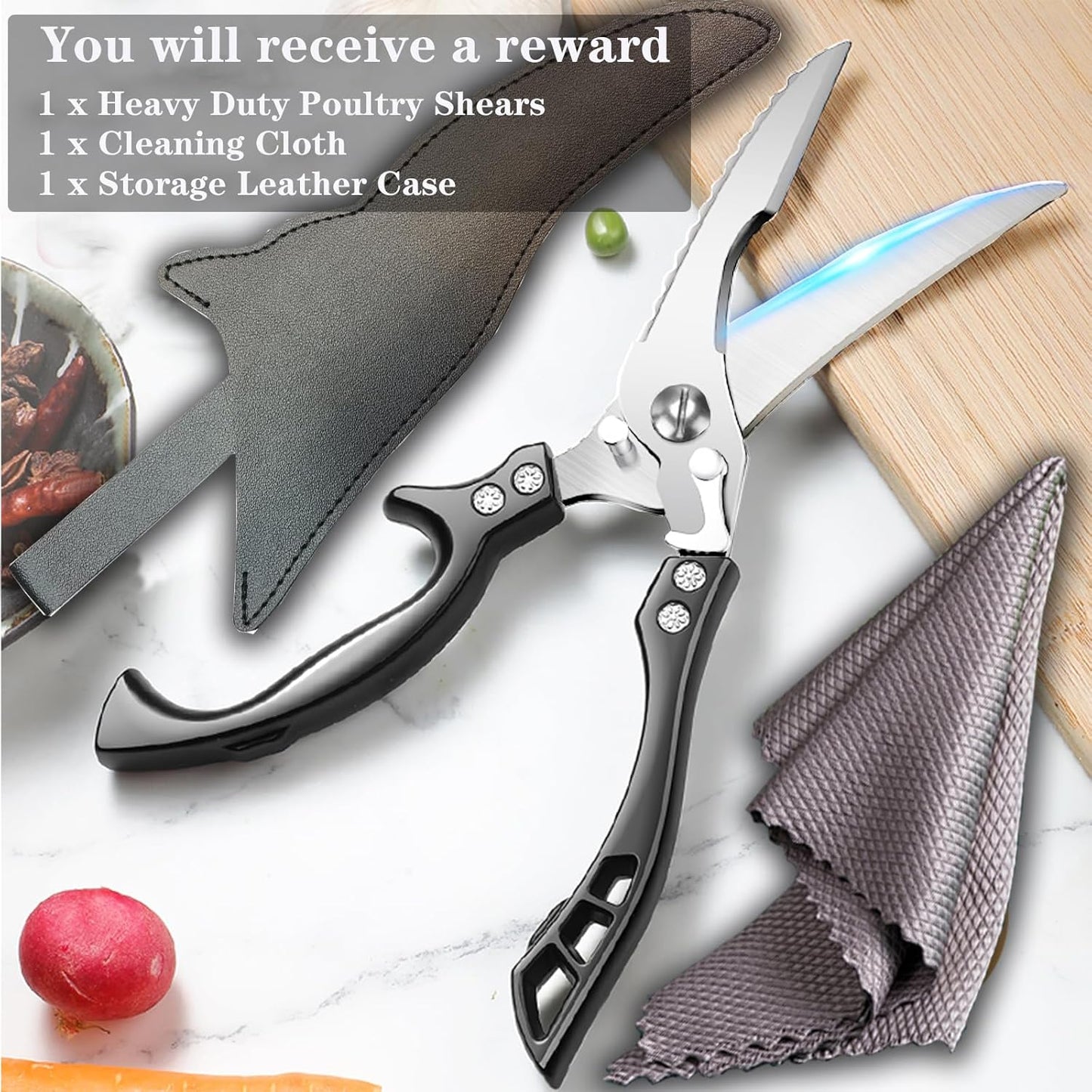 ANDONG Heavy Duty Kitchen Scissors, Professional Poultry Shears, Cooking Utensils, Black
