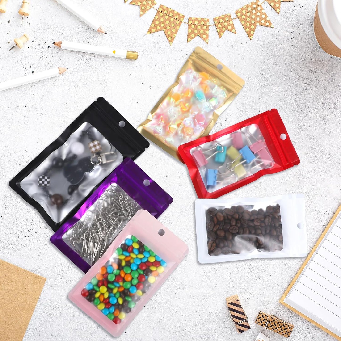 200 Pack Resealable Mylar Holographic Bags Food Storage Smell Proof Bags with Front Window Foil Packaging Pouch for Candy Sample Jewelry Small Business 4.13×5.91 Inch, Blue Fade Purple