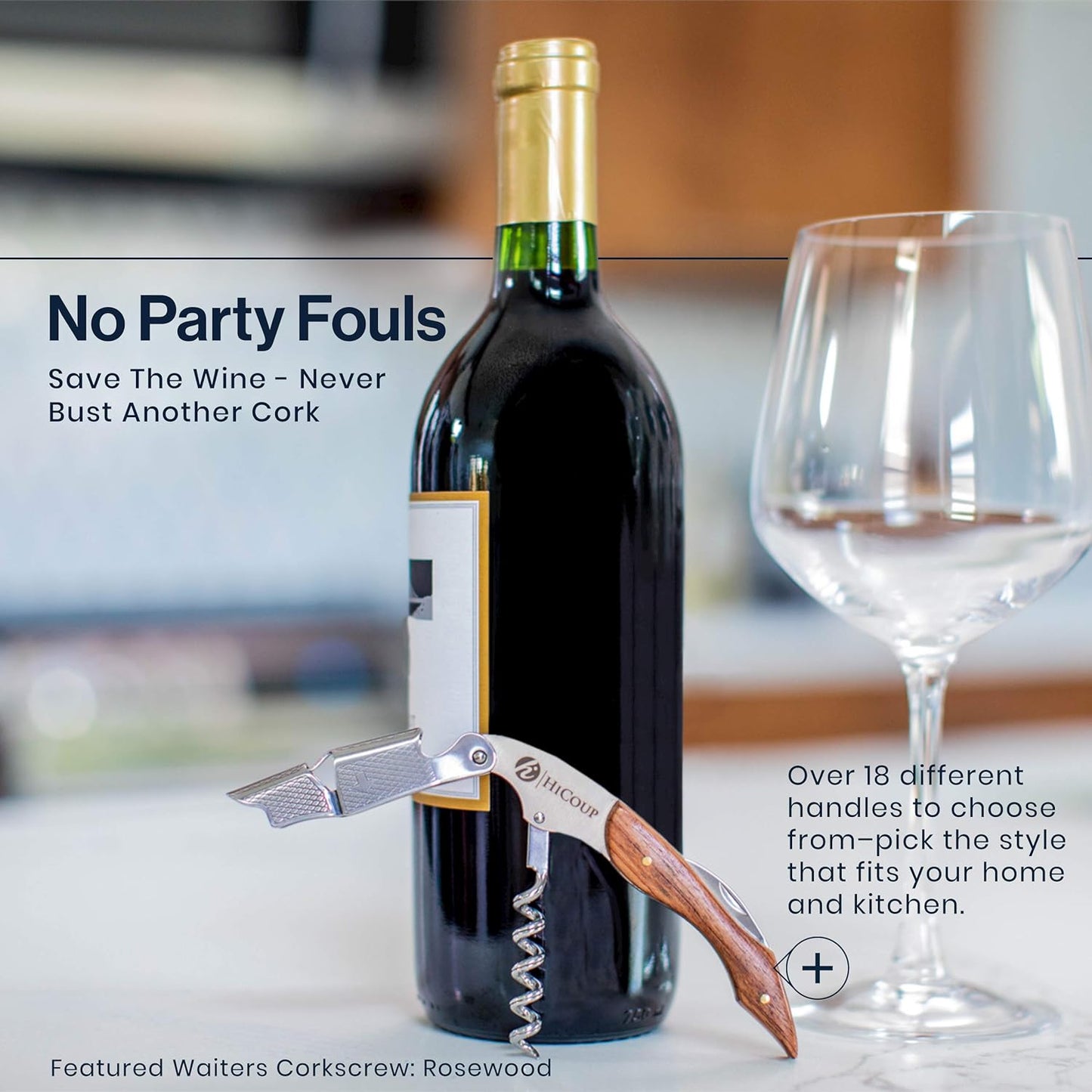 Hicoup Wine Opener - Professional Corkscrews for Wine Bottles w/Foil Cutter and Cap Remover - Manual Wine Key for Servers, Waiters, Bartenders and Home Use - Stainless Steel With Flamingo Resin Inlay