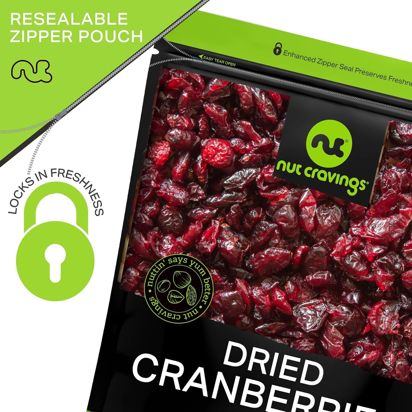 NUT CRAVINGS - Sun Dried Whole Cranberries, Lightly Sweetened (32oz, 2 LB) Bulk Dry Fruits Packed Fresh in Resealable Bag - Sweet Healthy Snack, Naturally Grown, Vegan, Kosher