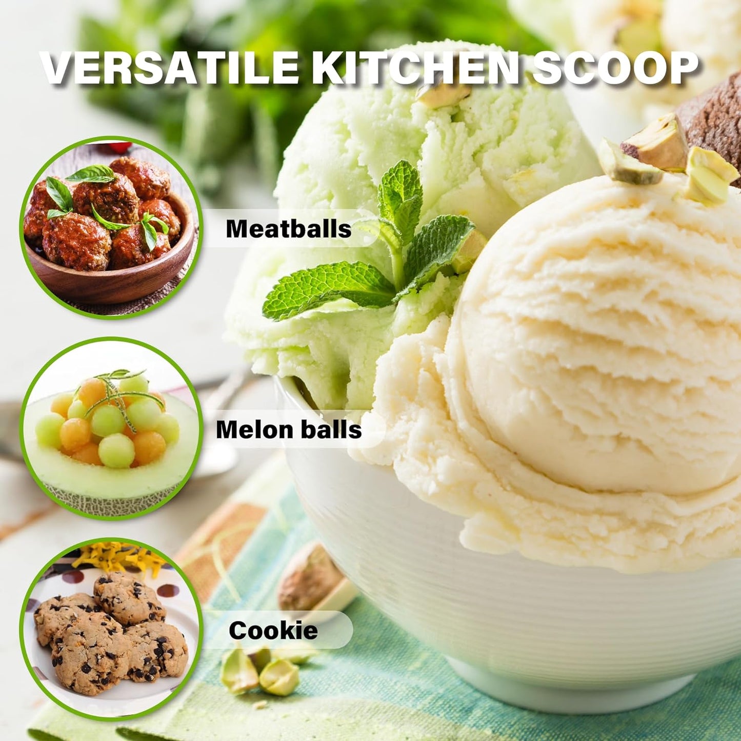 Cookie Scoop Set,1 Tablespoon Cookie Scoop for Baking, Size #60 Cookie Dough Scoop, 15 ml/ 0.5 oz Ice Cream Scoop, Acrylic Scoop, Comfortable Grip