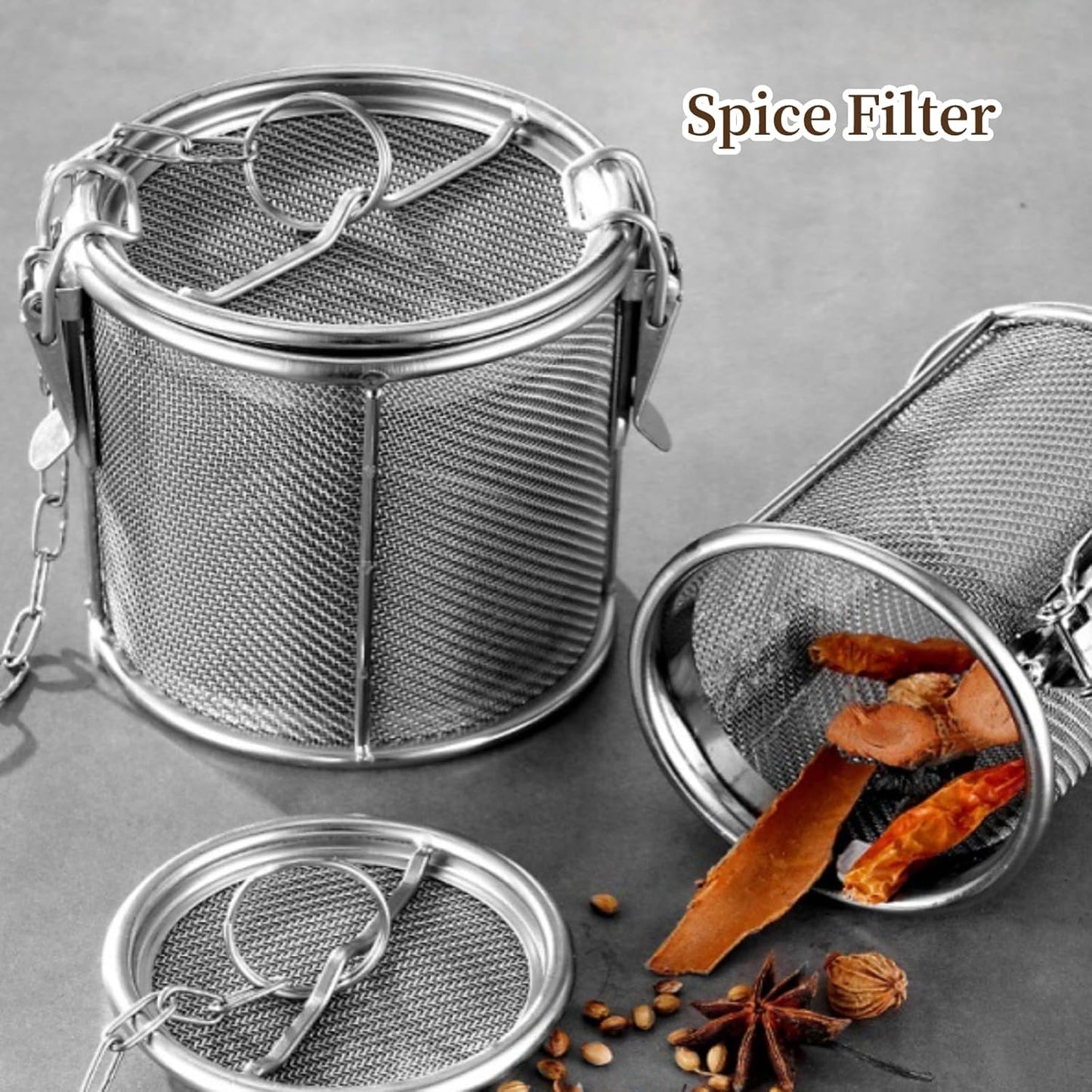 AUNMAS Stainless Steel Seasoning Strainer, Tea Strainer Infuser with Chain, Soup Seasonings Seperation Basket Filter Tea Steeper for Brew Tea