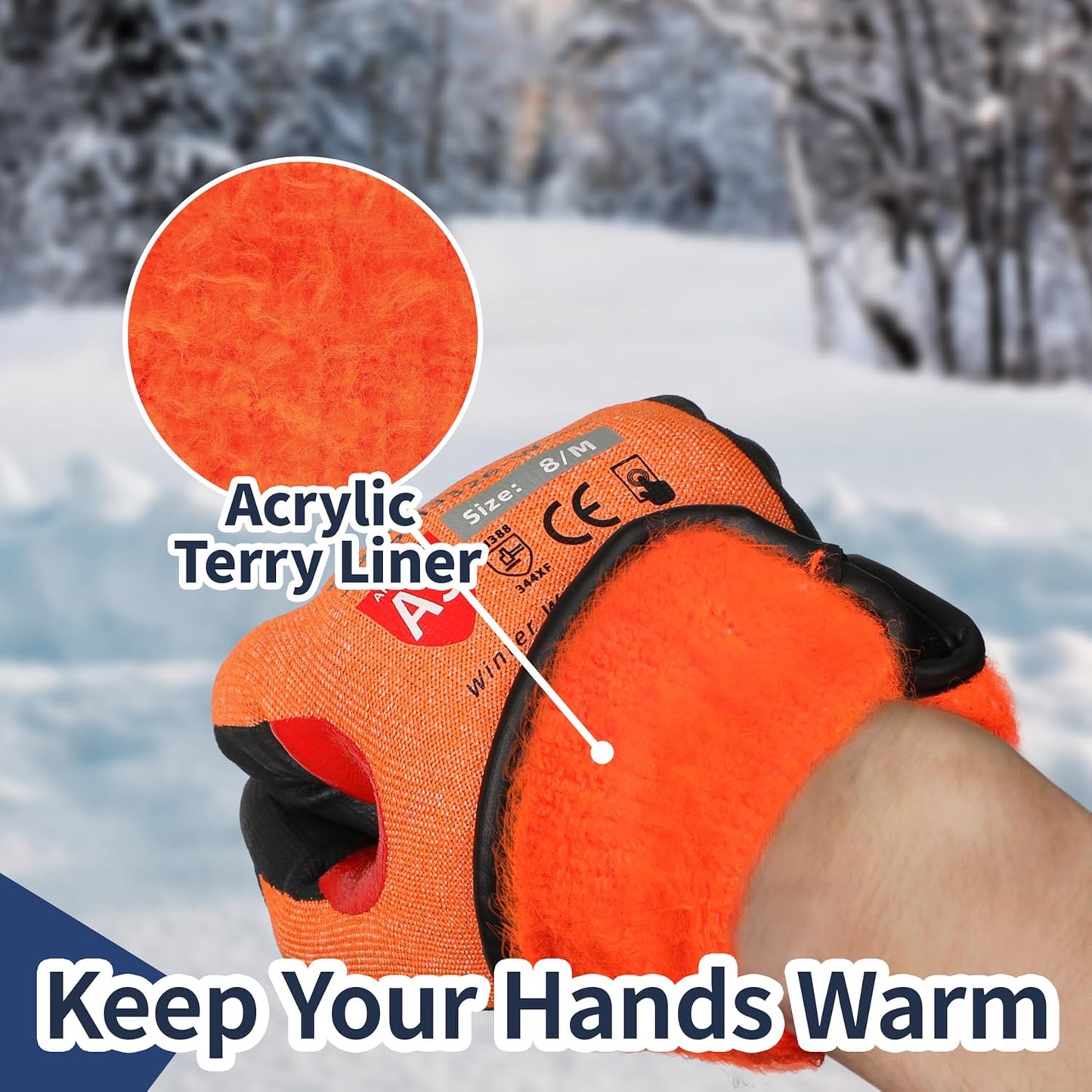 FreezeGuard-X Winter Work Gloves for Men and Women, ANSI A9 Cut Resistant Gloves for Extreme Protection, Freezer Glove With Super Grip, Touchscreen, Thermal Insulated, Non PFAS, PM3326-W (M,2 Pairs)