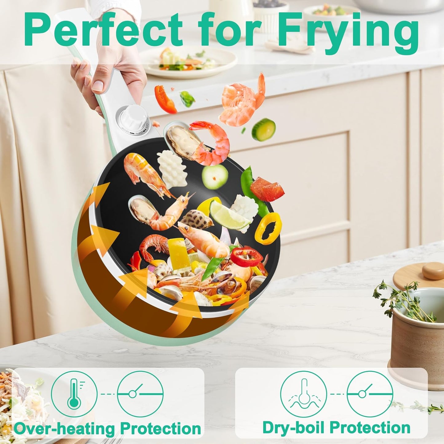 Dezin Hot Pot Electric Upgraded, Non-Stick Sauté Pan, Rapid Noodles Electric Pot, 1.5L Mini Portable Hot Pot for Steak, Egg, Fried Rice, Ramen, Oatmeal, Soup with Power Adjustment