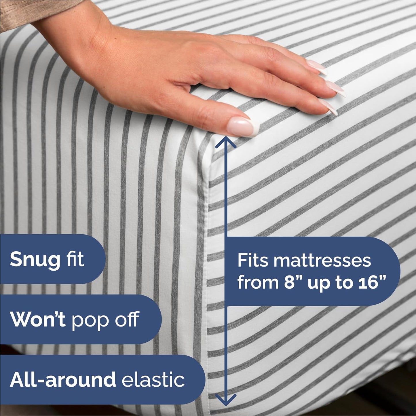 Split King Size 5 Piece Sheet Set - Comfy Breathable & Cooling Bed Sheets Set - Hotel Luxury Bedding for Women, Men, Kids, Teens, Boys & Girls - Deep Pockets & Wrinkle Free - Oeko-Tex - Grey Stripes 2