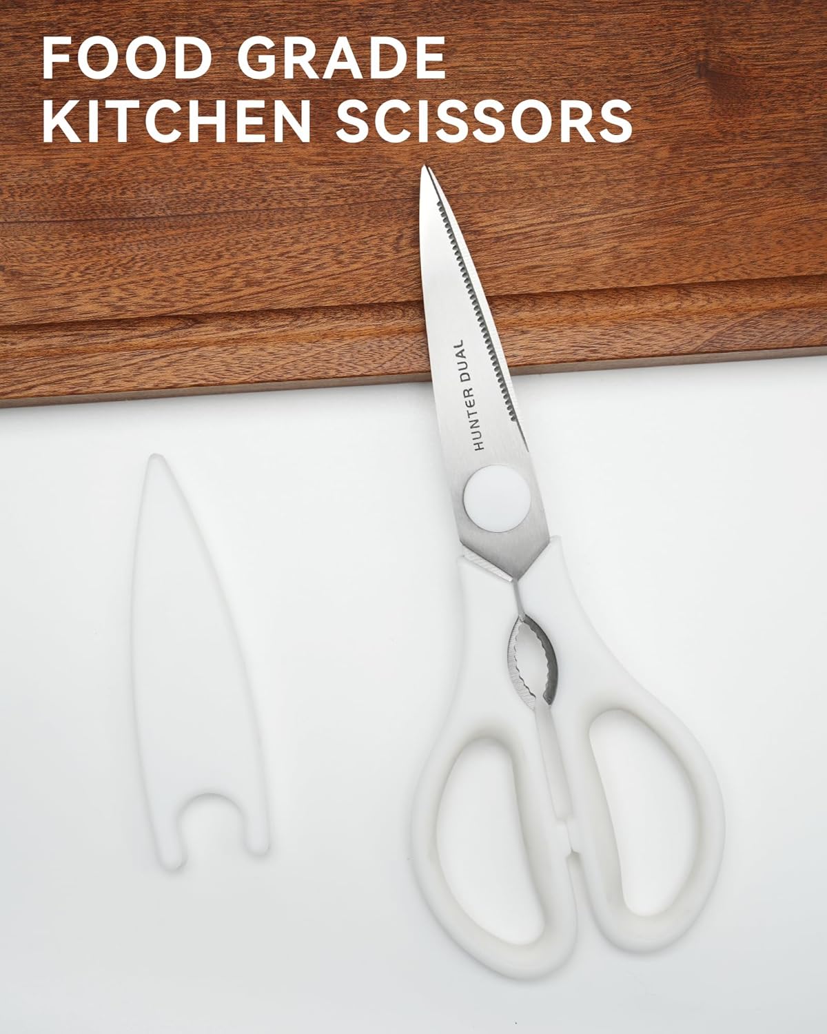 Kitchen Scissors for Food, HUNTER.DUAL Heavy Duty Come Apart Poultry Shears for Cooking, All Purpose for Cutting Chicken, Meat, Fish & Vegetables (White, 8.35 Inch)