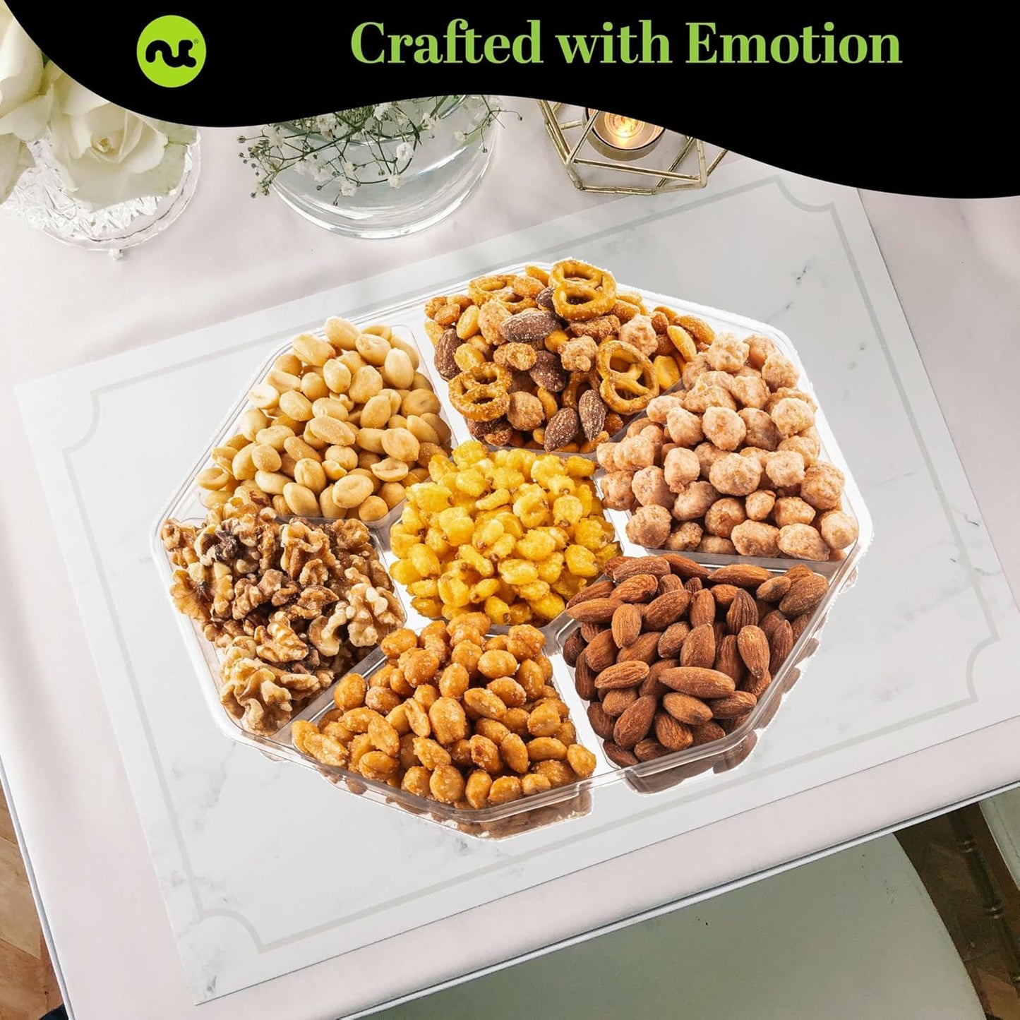 NUT CRAVINGS - Mixed Nuts Gift Basket in Red Gold Classic Box (7 Assortments, 1 LB) Food Arrangement, Healthy Snack Care Package, Food Assortments