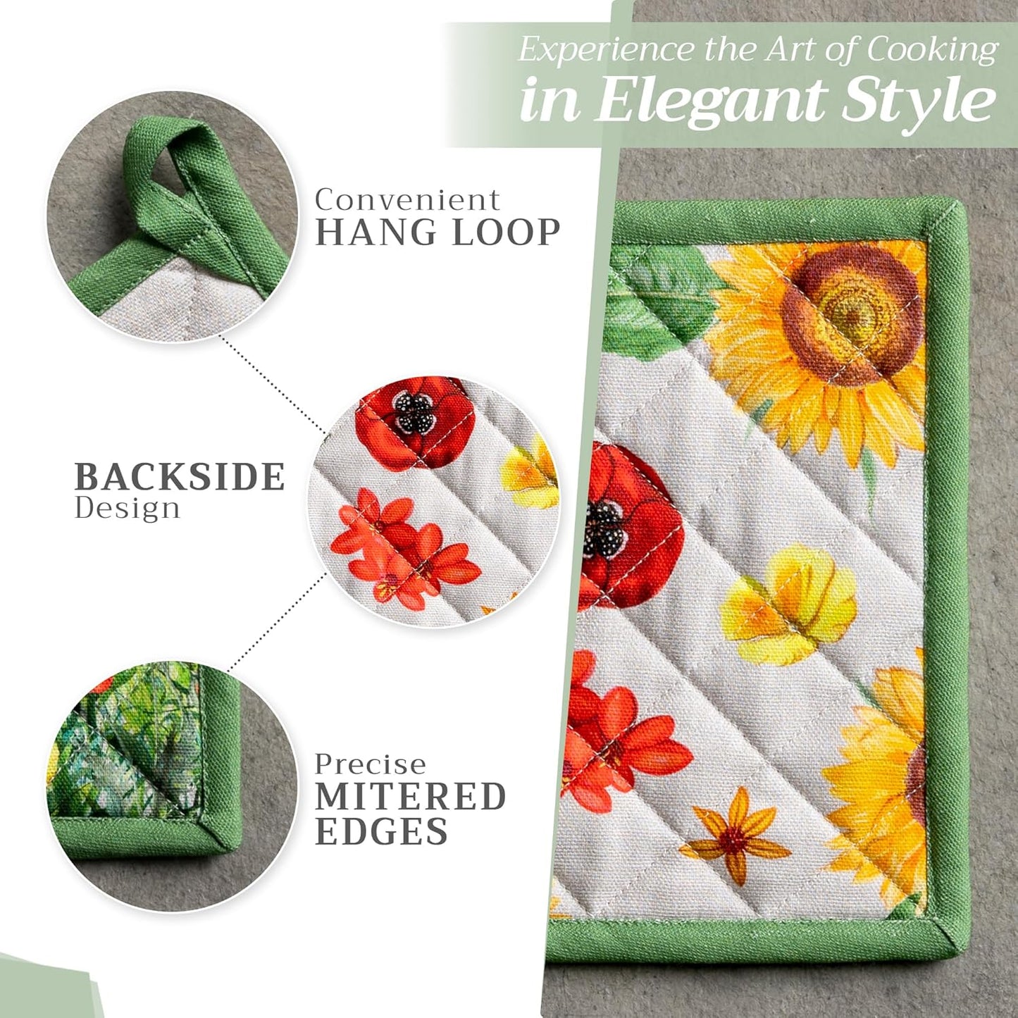 Maison d' Hermine Pot Holders 100% Cotton Heat Resistant Potholders 8" x 8" Hot Pads with Loop BBQ, Cooking, Baking, Grilling, Kitchen, Handling Hot Pans Spring/Summer (Pack of 1, Basse Cour)