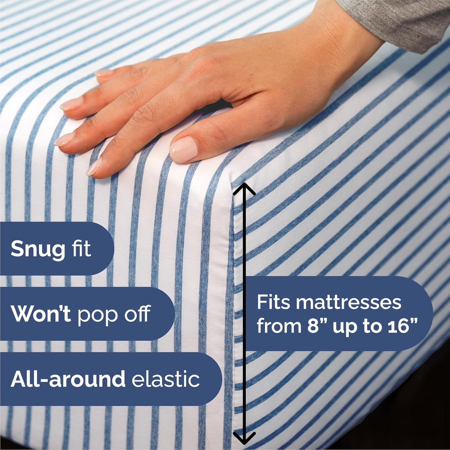 Queen Size 4 Piece Sheet Set - Comfy Breathable & Cooling Bed Sheets Set - Hotel Luxury Bedding for Women, Men, Kids, Teens, Boys & Girls - Deep Pockets, Soft, Wrinkle Free - Oeko-Tex - Blue Stripes 2