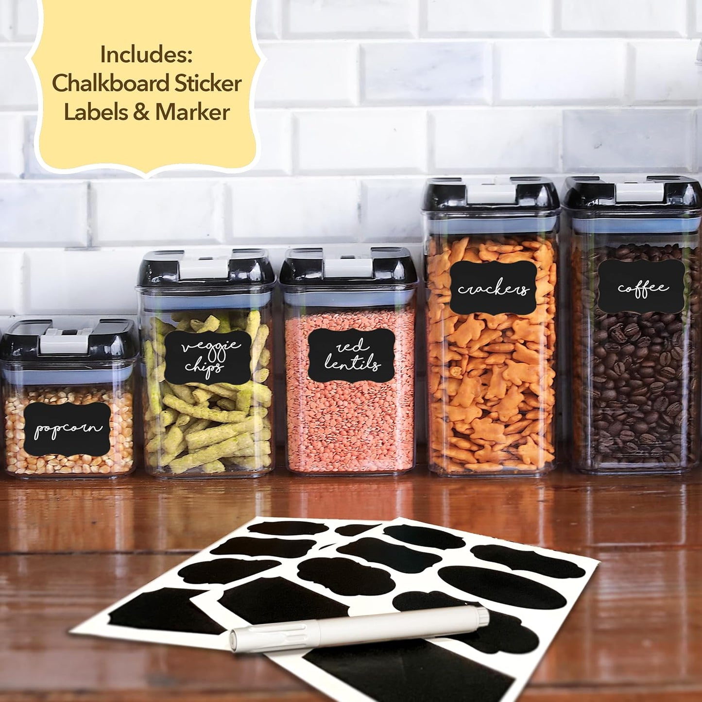 Simply Gourmet Airtight Food Storage Containers with Lids – 4 Piece Slim Kitchen Pantry Organization Set, 8 Cup Capacity, BPA-Free Clear Plastic, Stackable Containers for Flour, Sugar, Rice, Snacks