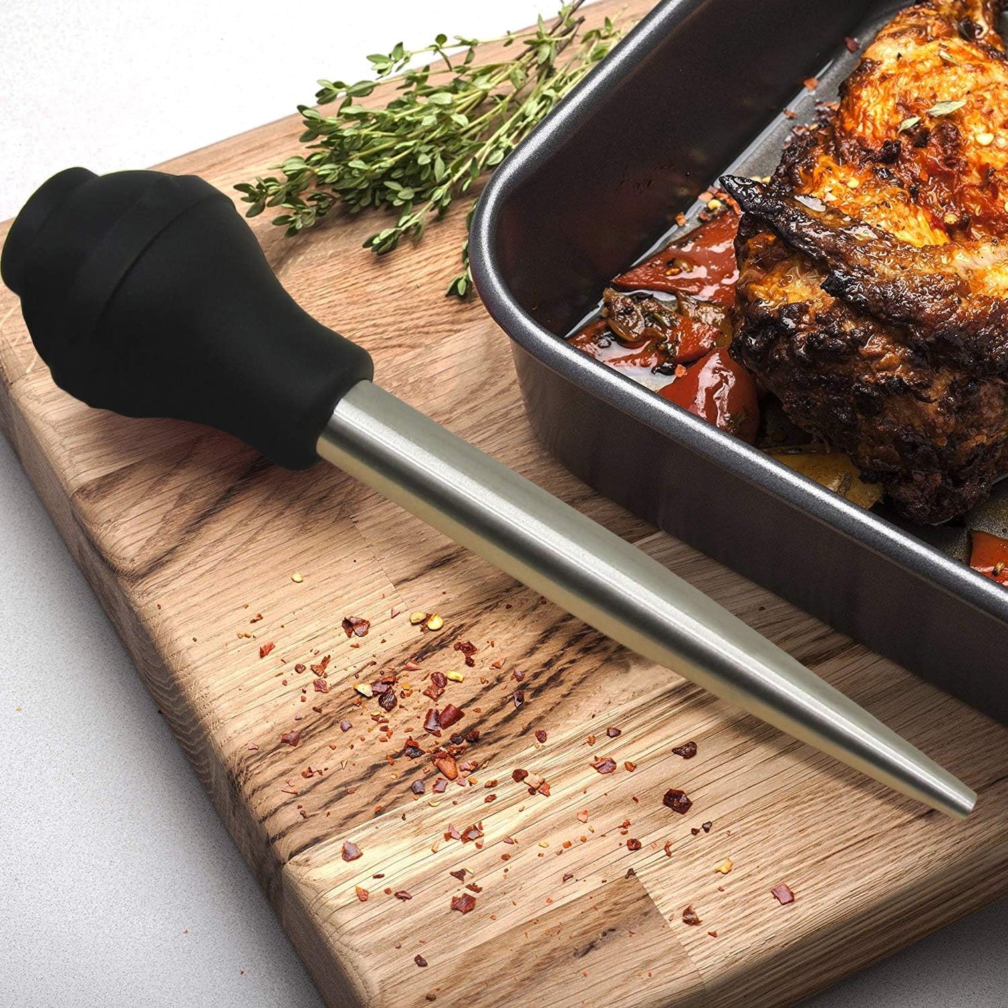 KAYCROWN Stainless Steel Turkey Baster Commercial Grade Quality Silicone Bulb Including 2 Marinade Injector Needles And Basting Brush