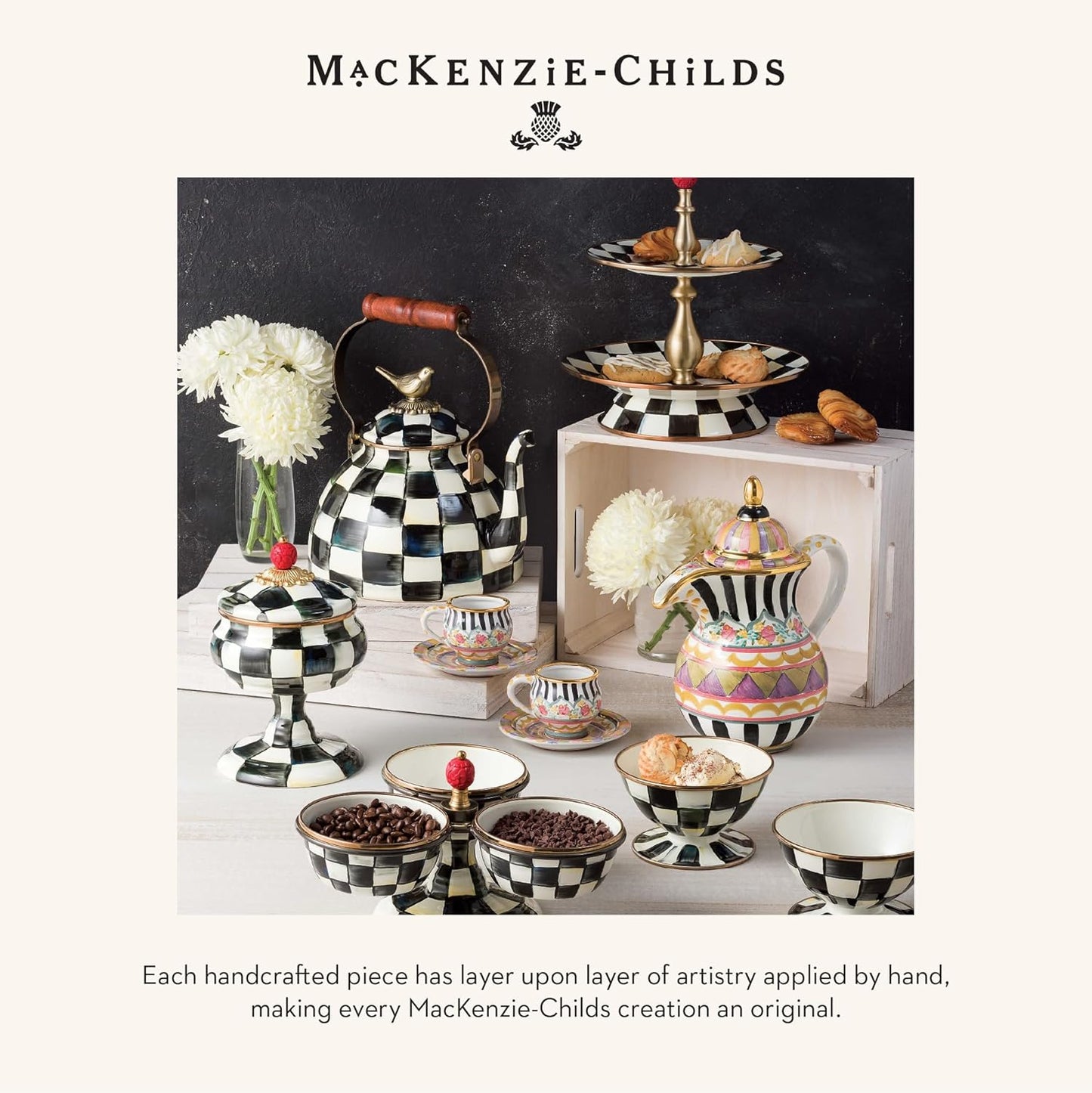 MACKENZIE-CHILDS Kitchen Ladle, Silicone Ladle Spoon for Cooking, Black-and-White Courtly Check
