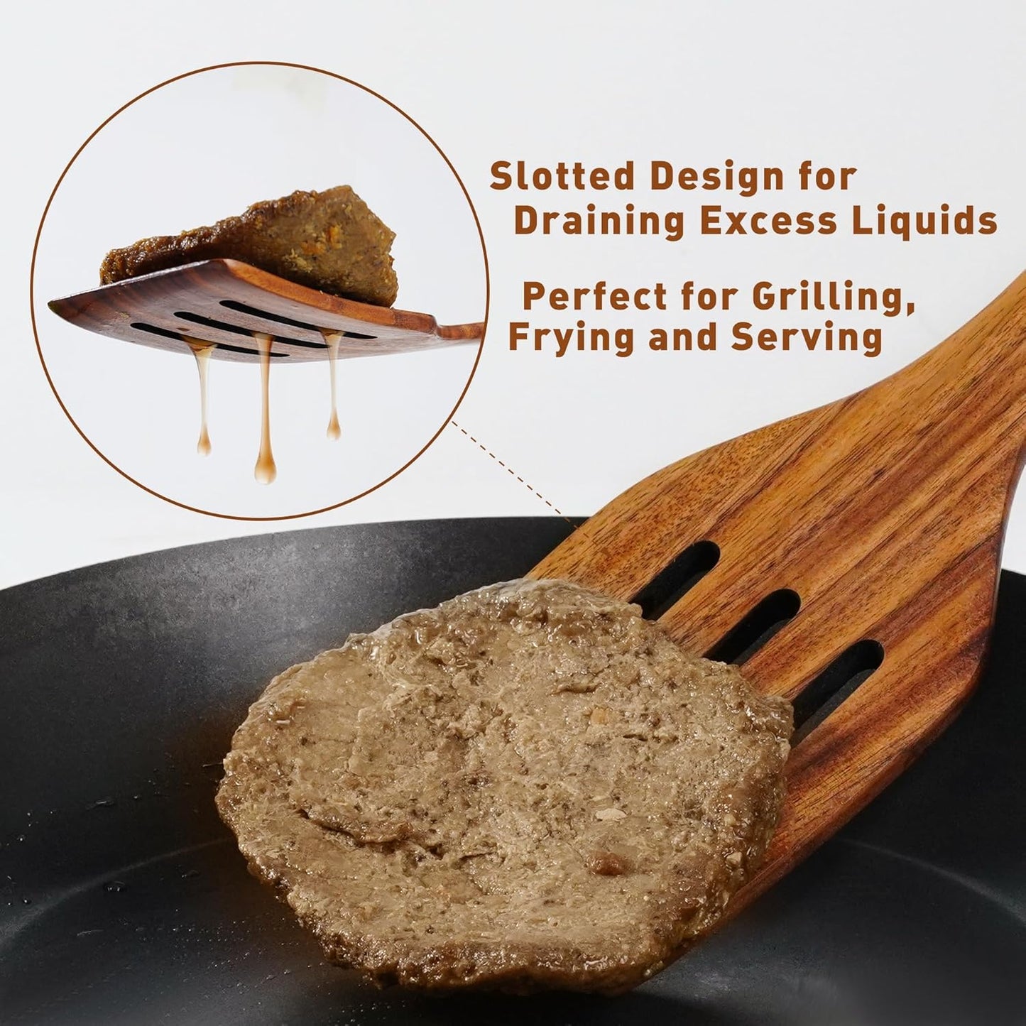 FJNATINH 2 Pcs Wooden Spatula Set for Cooking, Natural Teak Spatula and Slotted Turner for Non-stick Cookware, Kitchen Cooking Utensils for Frying Flipping Pancake Spatula