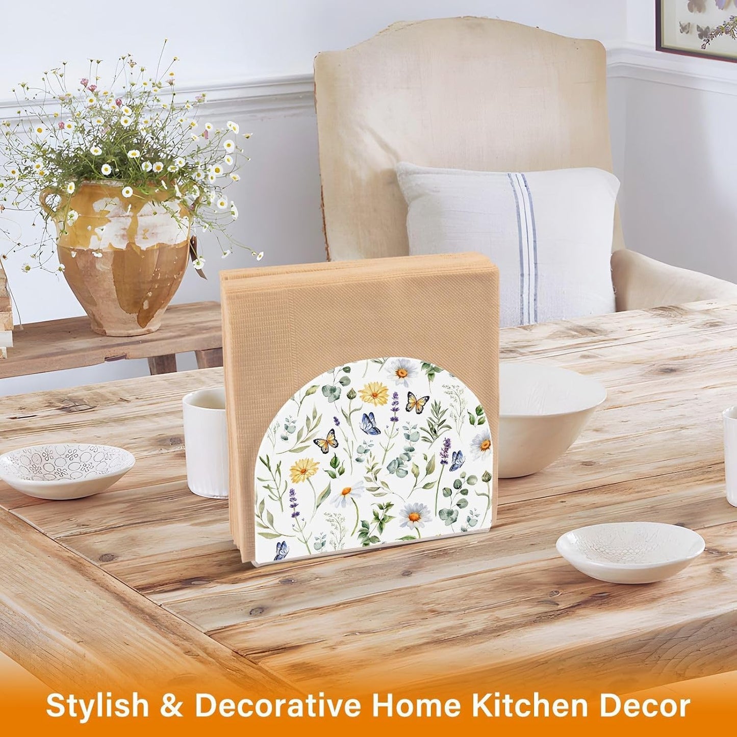 Wildflowers Butterflies Napkin Holder for Table Paper Napkins Holder Acrylic Tissue Dispenser Kitchen Dining Room Bathroom Party Car Decor