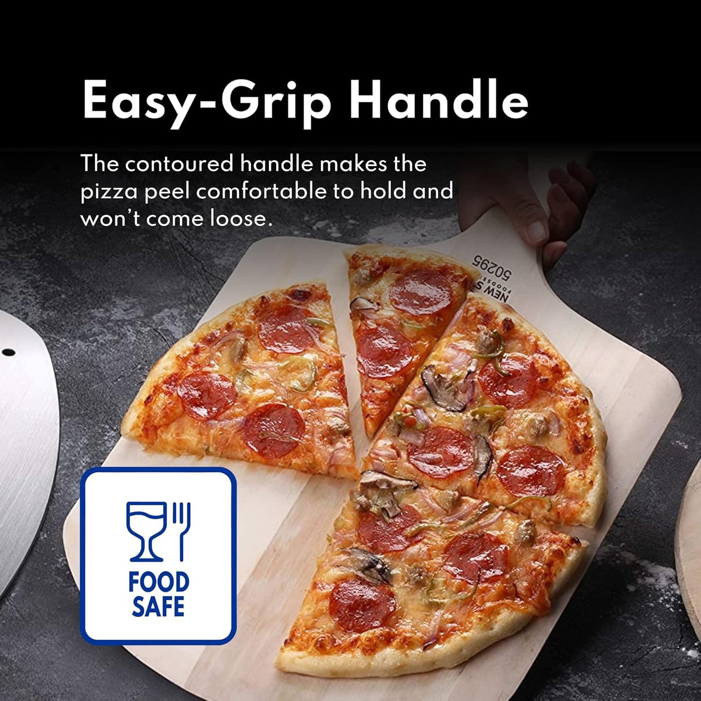 New Star Foodservice 50325 Restaurant-Grade Wooden Pizza Peel, 16" L x 14" W Plate, with 26" L Wooden Handle, 42" Overall Length