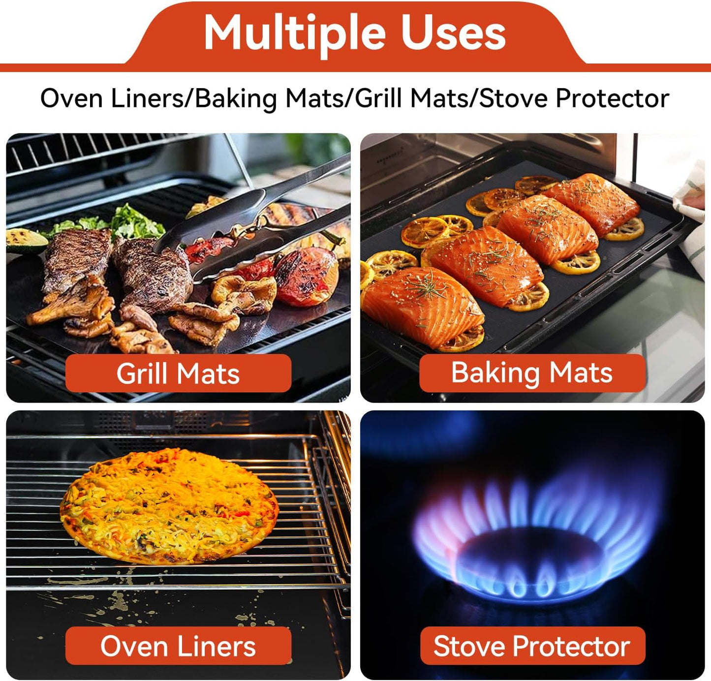 Oven Liners for Bottom of Electric Gas Oven - 3Pack Large Heavy Duty Oven Mat, Non-Stick Oven Floor Protector Liner, Reusable Heat Resistant Stovetop Air Fryer Grill Baking Mat Easy to Clean 23"x15.7"