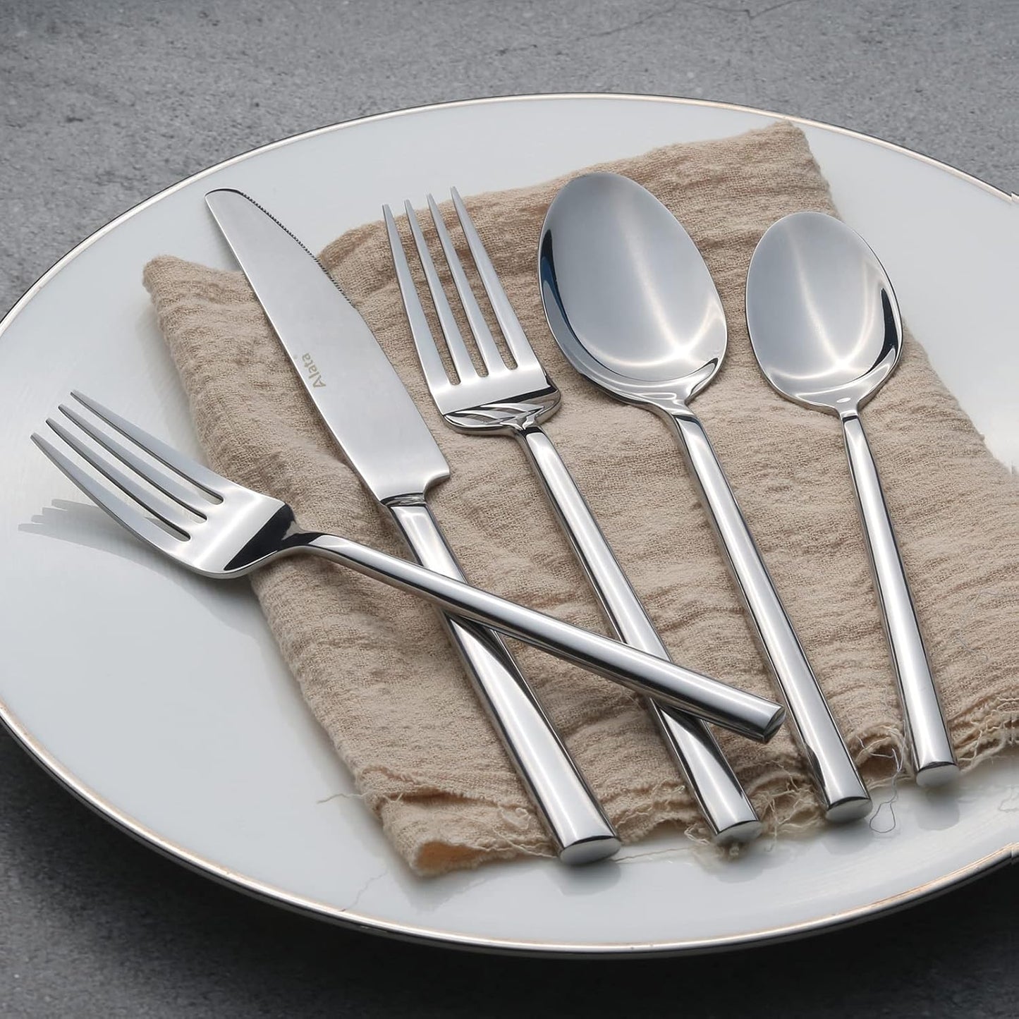 Alata Potter 40-Piece Forged Silverware Set Stainless Steel Flatware Set Cutlery Set, Service for 8, Mirror Finish, Dishwasher Safe
