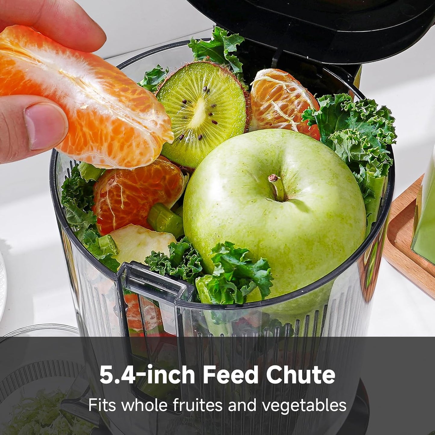AMZCHEF Cold Press Juicer, 5.4" Juicer Machines with Large Feed Chute for Whole Fruits & Vegetables, Stainless Steel Juice Extractor with Large Auger, Triple Strainers, Easy Cleanup & Assembly