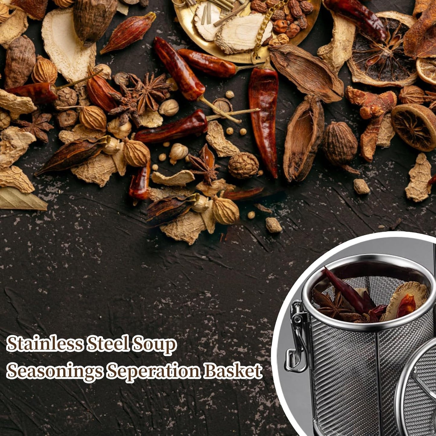 AUNMAS Stainless Steel Seasoning Strainer, Tea Strainer Infuser with Chain, Soup Seasonings Seperation Basket Filter Tea Steeper for Brew Tea