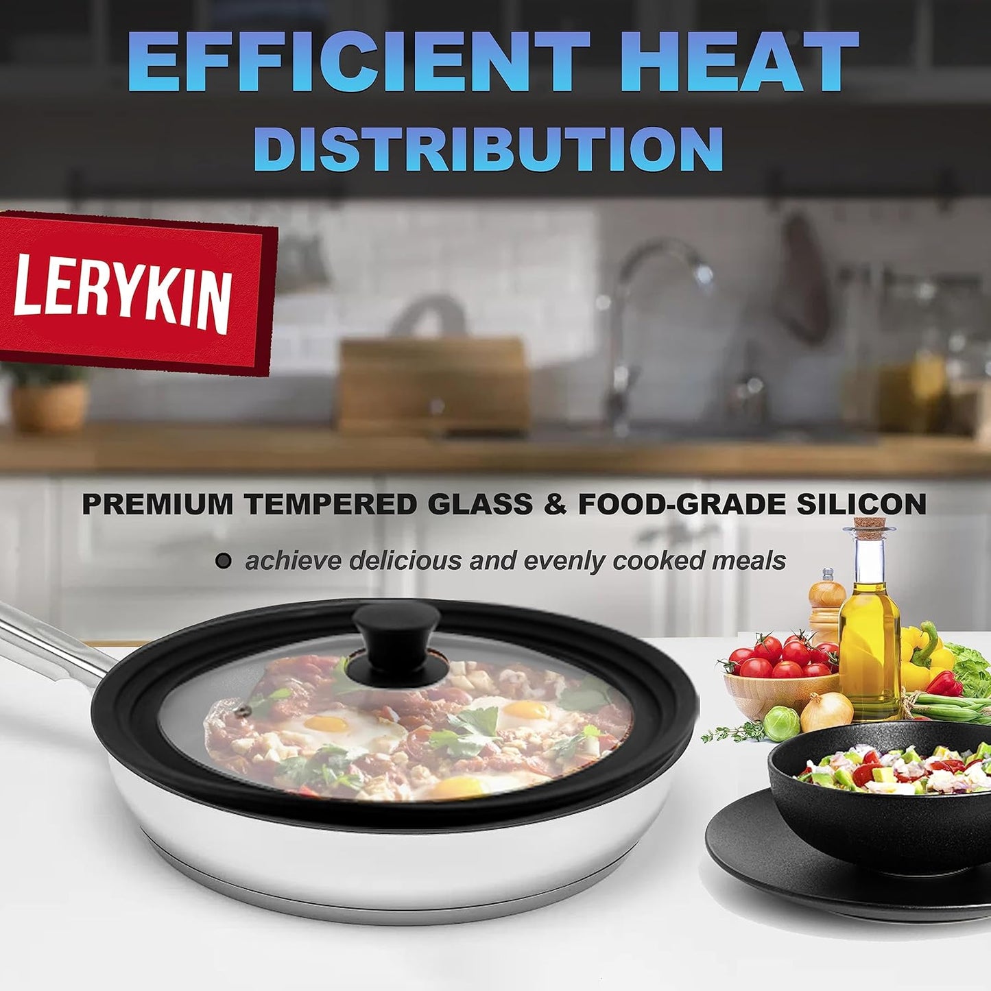 Tempered Glass Lid - Universal Lid with Heat Resistant Silicone Rim for Pots, Pans and Skillets - Pan Cover Replacement Lid Fits 11", 12" and 12.5" Diameter Cookware