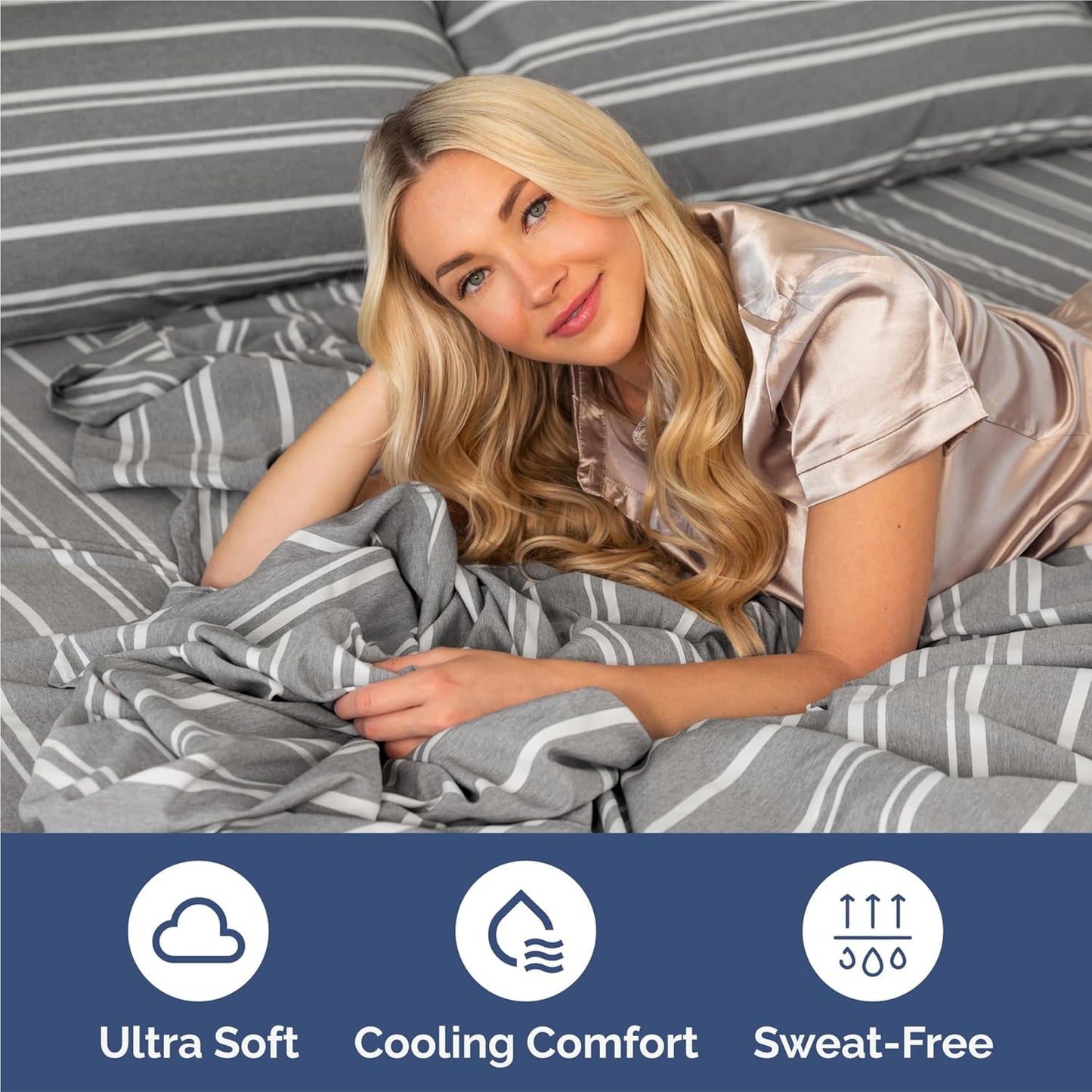 King Size 4 Piece Sheet Set - Comfy Breathable & Cooling Bed Sheets Set - Hotel Luxury Bedding for Women, Men, Kids, Teens, Boys & Girls - Deep Pockets, Soft, Wrinkle Free - Oeko-Tex - Grey Stripes 3
