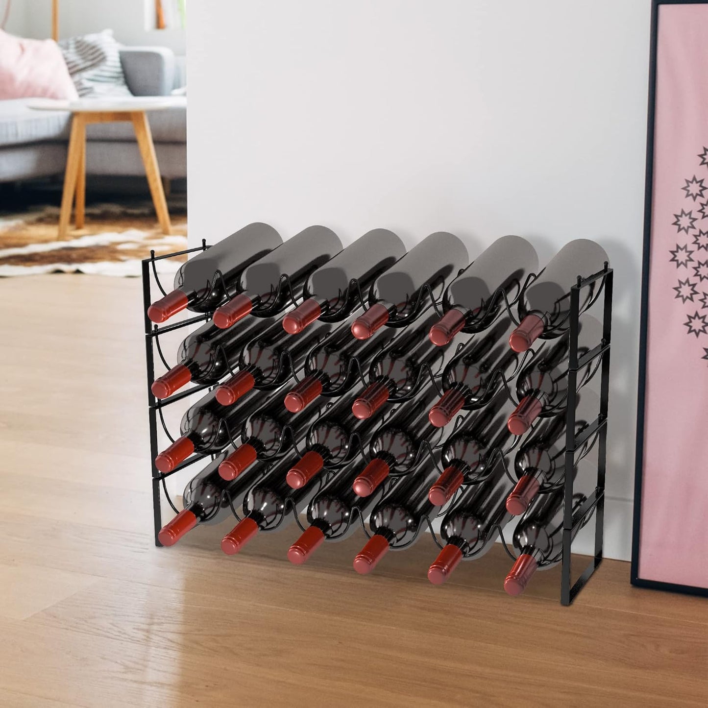 TONLEA 4-Tier Wine Rack - 3-in-1, Stackable, 24-Bottle Wine Storage Rack for Cabinet or Pantry (Dark Black, Version 3.0)