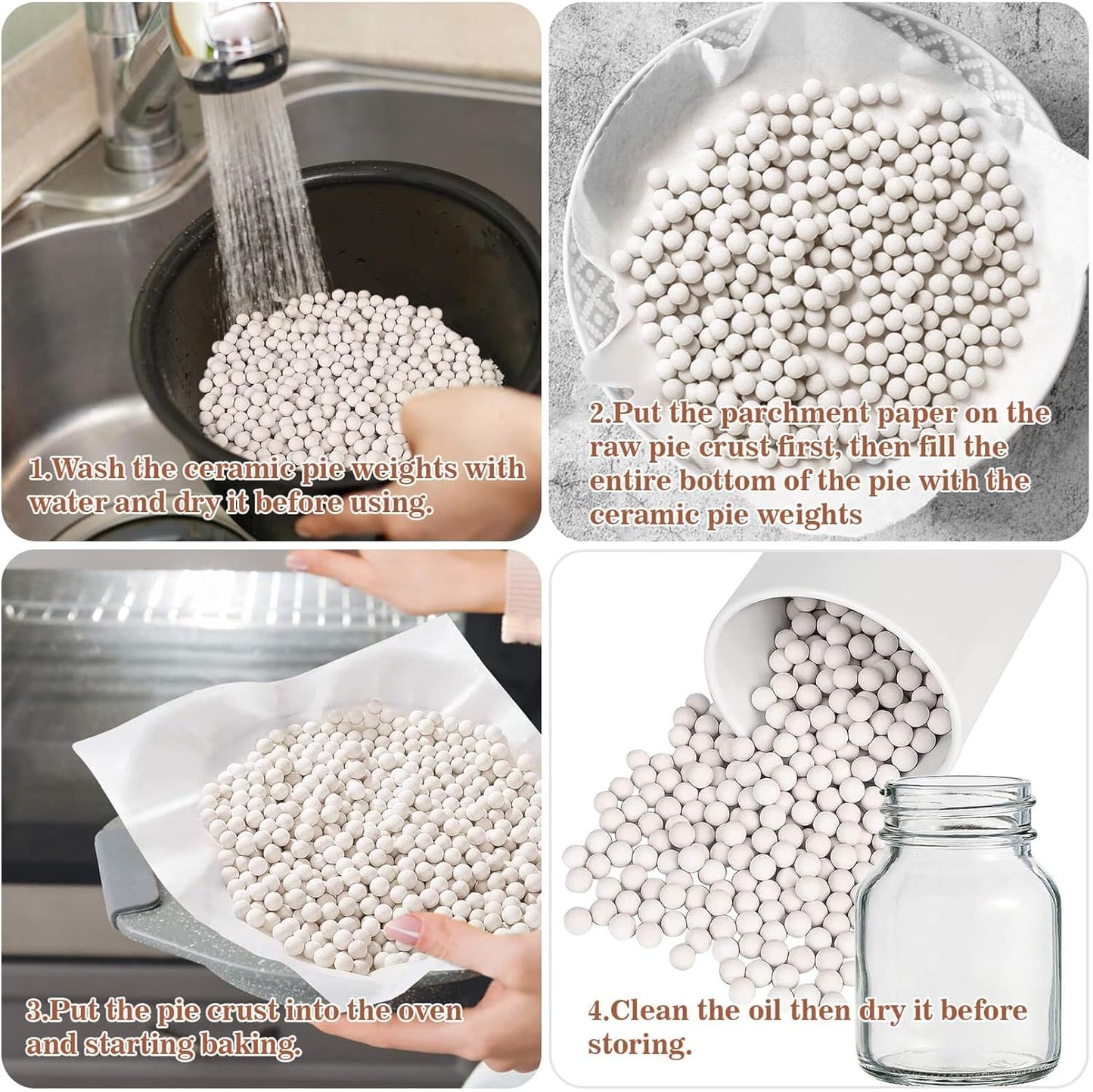 Sukh 1LB Pie Weights for Baking - Pie Crust Weights Ceramic Baking Beans for Reusable Natural Ceramic Stoneware Homemade Kitchen Must Have Round Household Steam Oven Stone