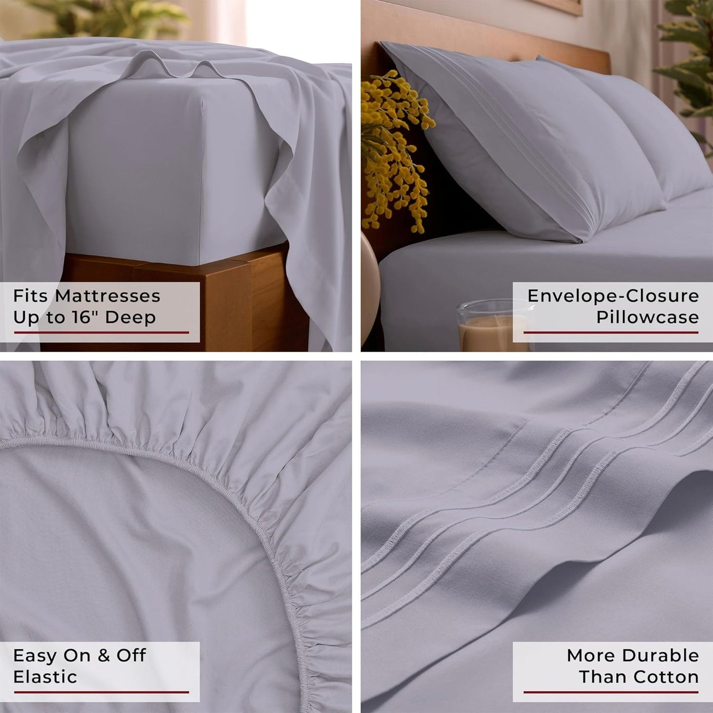 Mellanni Queen Sheets Set - 4 PC Iconic Collection Bedding - Hotel Luxury, Extra Soft, Cooling Bed Sheets - Wrinkle, Fade, Stain Resistant (Queen, Lavender)