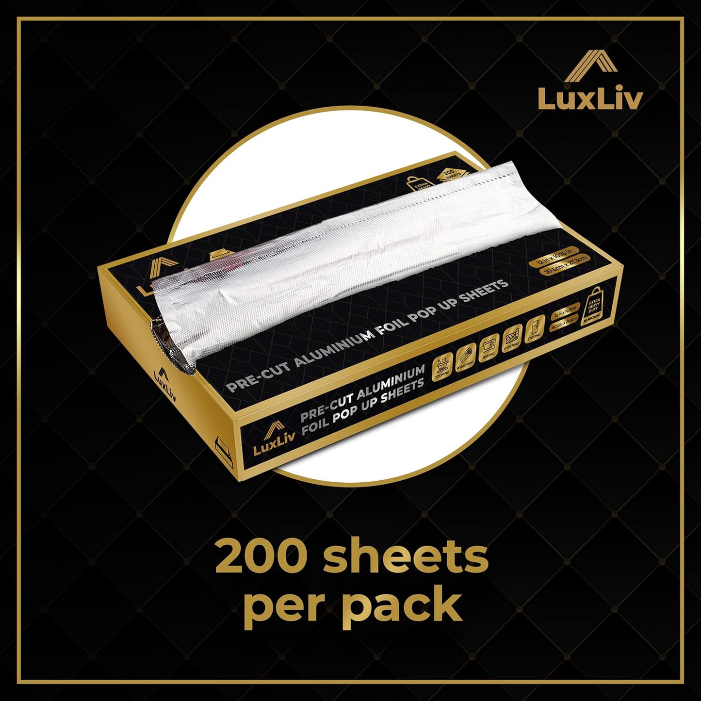 200 Pre-Cut Pop-Up Aluminum Wraps – 12” Heavy-Duty Disposable Wraps for Restaurants & Kitchens, Perfect for Cooking, Storing & Grilling Food