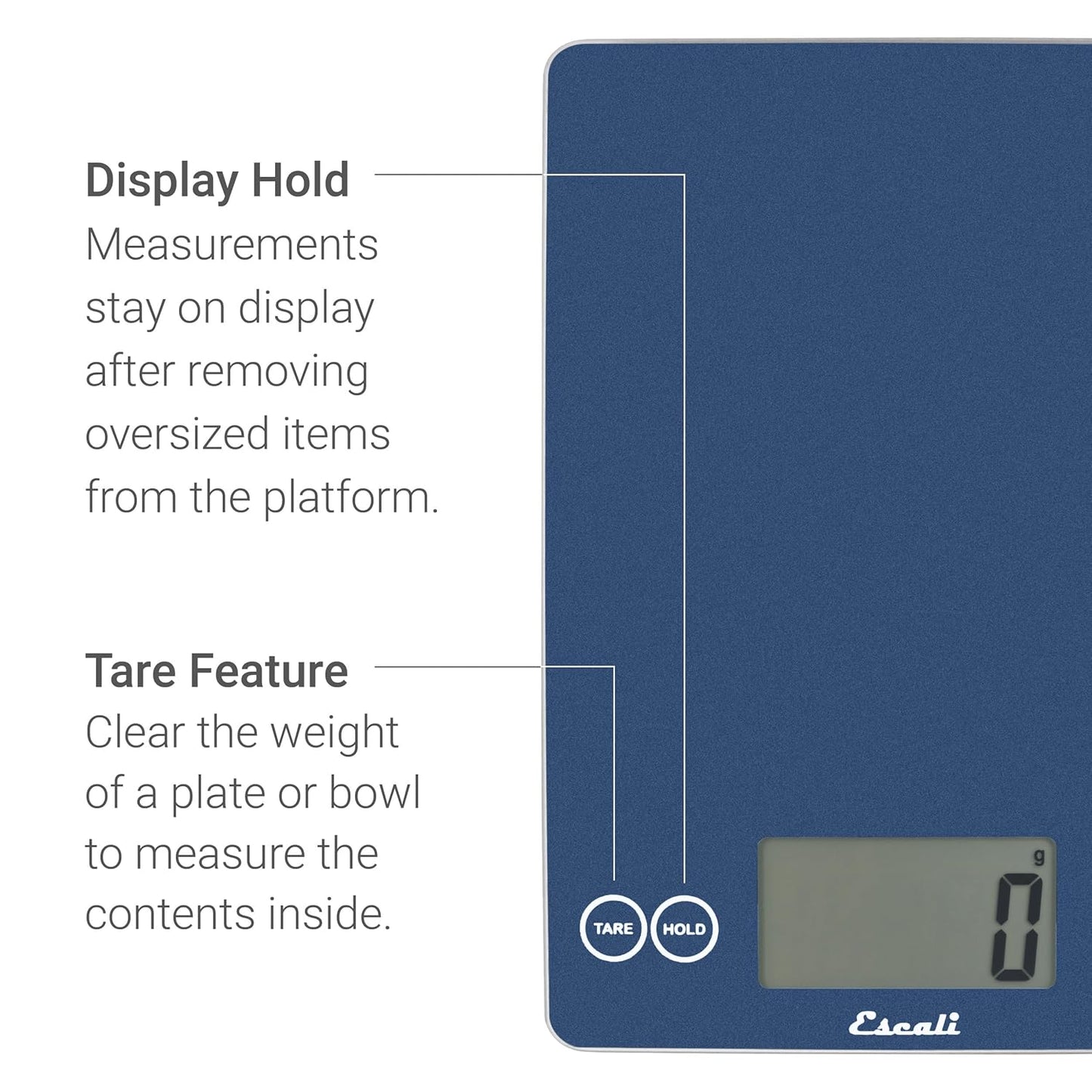 Escali Arti Glass Food Scale Digital Countertop Kitchen, Baking and Cooking Scale with Nutrition and Calorie Counter, 15-Pound Capacity, 9" x 6.5" x .75", Blue Mirage