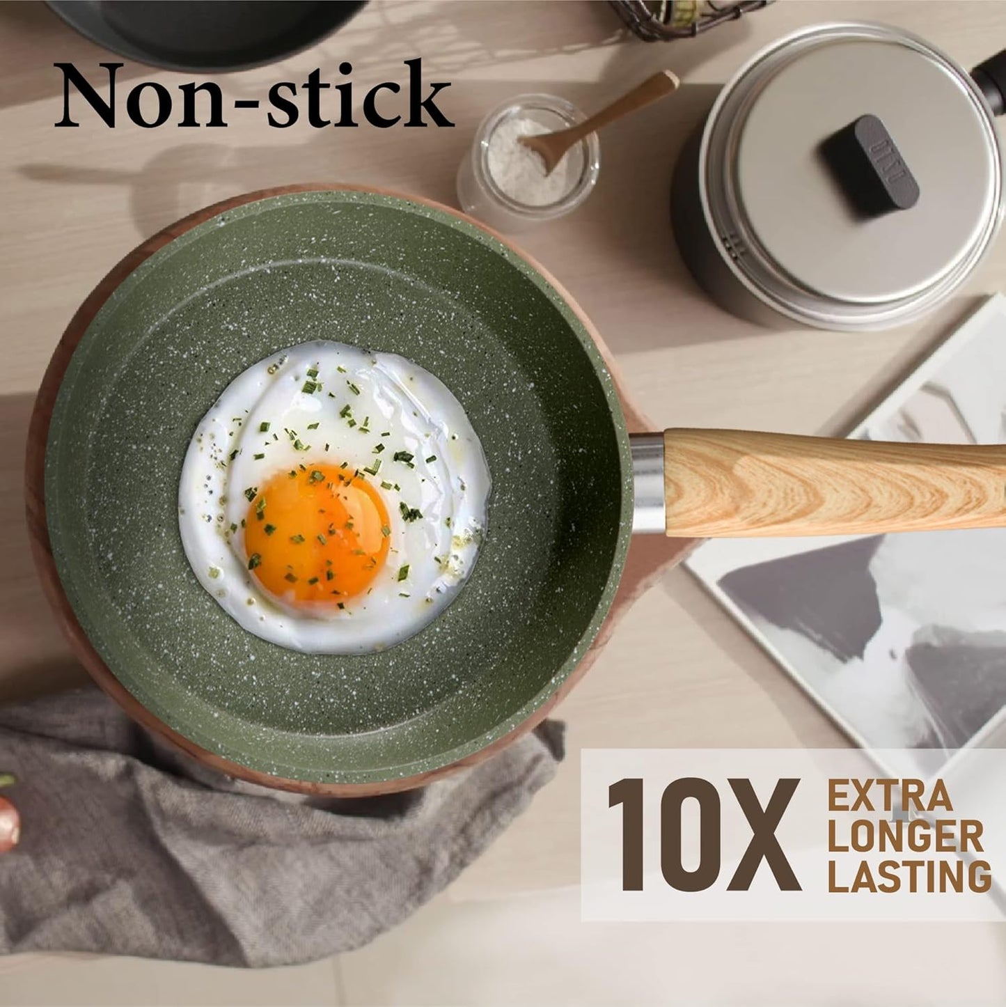 Kitchen Academy Non Toxic Pots and Pans Set Non Stick - 12 Piece Induction Cookware Sets, Green Granite Nonstick Cooking Pot and Pan Set, PFOA&PFOS Free