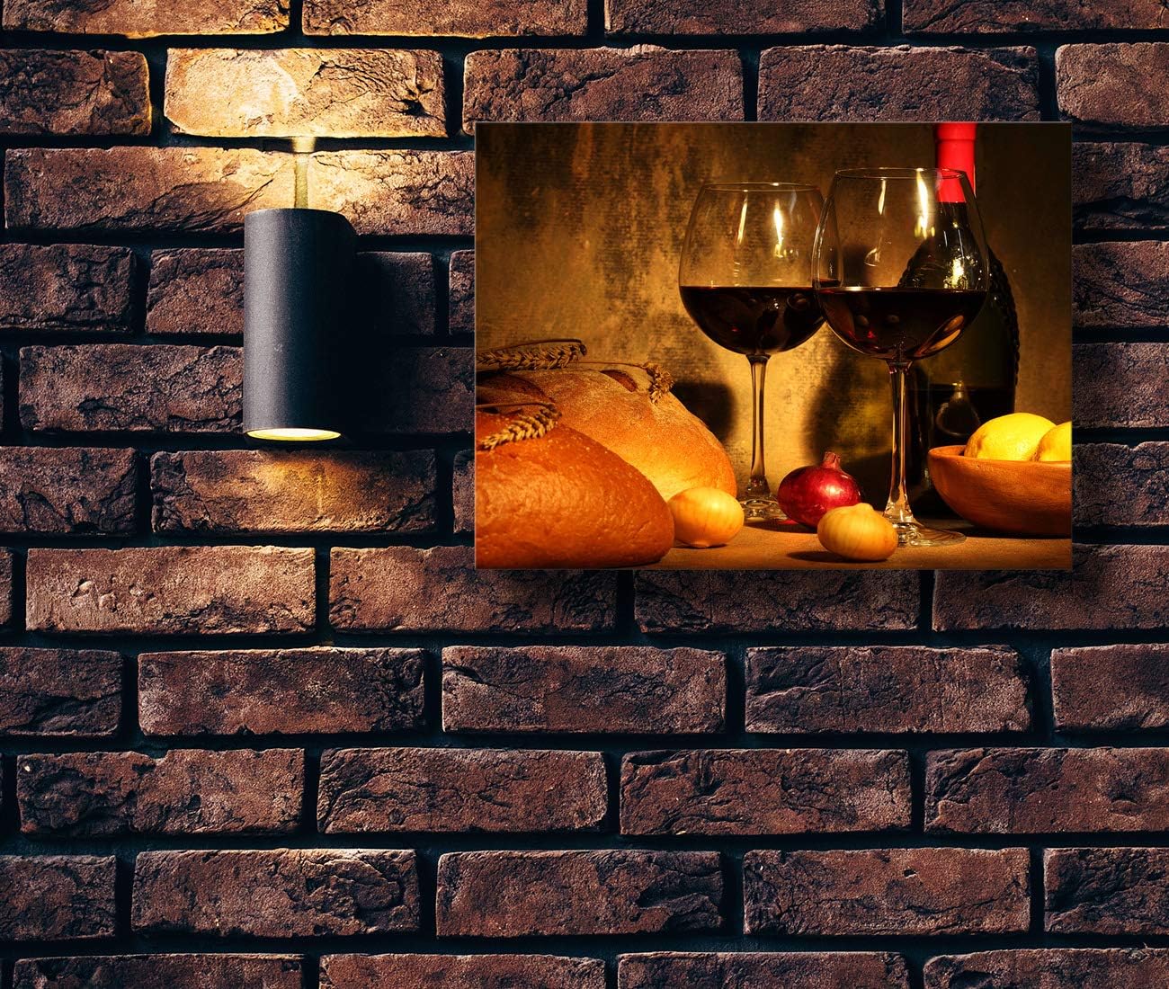 Looife Kitchen Still Life Canvas Wall Art, 16x12 Inch Gallery Wrapped Wine Cup with Bread Picture Prints Wall Decor, Food Art Deco for Dining Room and Bar
