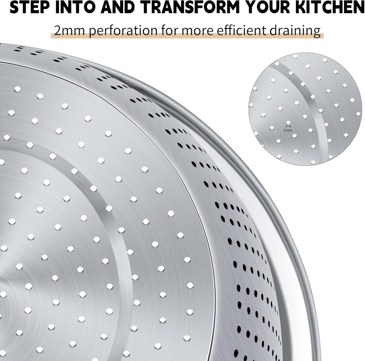Colander 304 Stainless Steel 3-quart with Mixing Bowls, Strainer for Kitchen Food For washing vegetables, fruit, rice, Dishwasher Safe. (2PC)