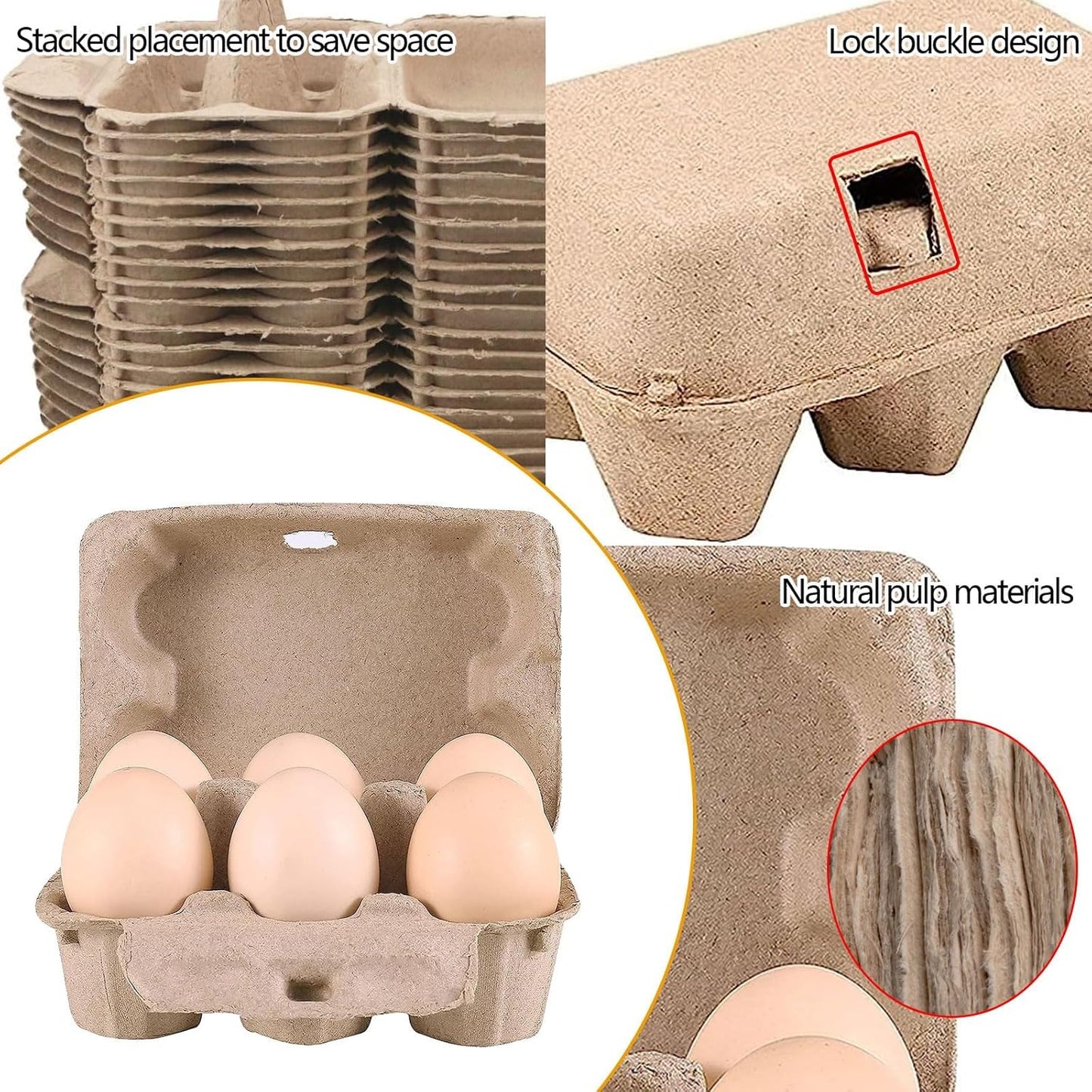 100 Pieces Natural Material Empty Egg Cartons, Each Holds 6 Fiber Egg Carton For Home, Farm, Market, Camping, Picnic, Travel,Reusable.